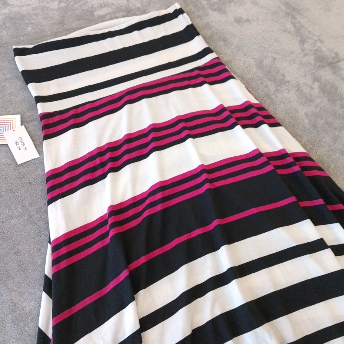 Vintage **LuLaRoe Olivia Medium Black Pink Stripe Asymmetric Long Skirt** User: LuLaRoe Olivia Medium Black Pink Stripe Asymmetric Long Skirt Size 32" / US 10 / IT 46 - 6 Thumbnail