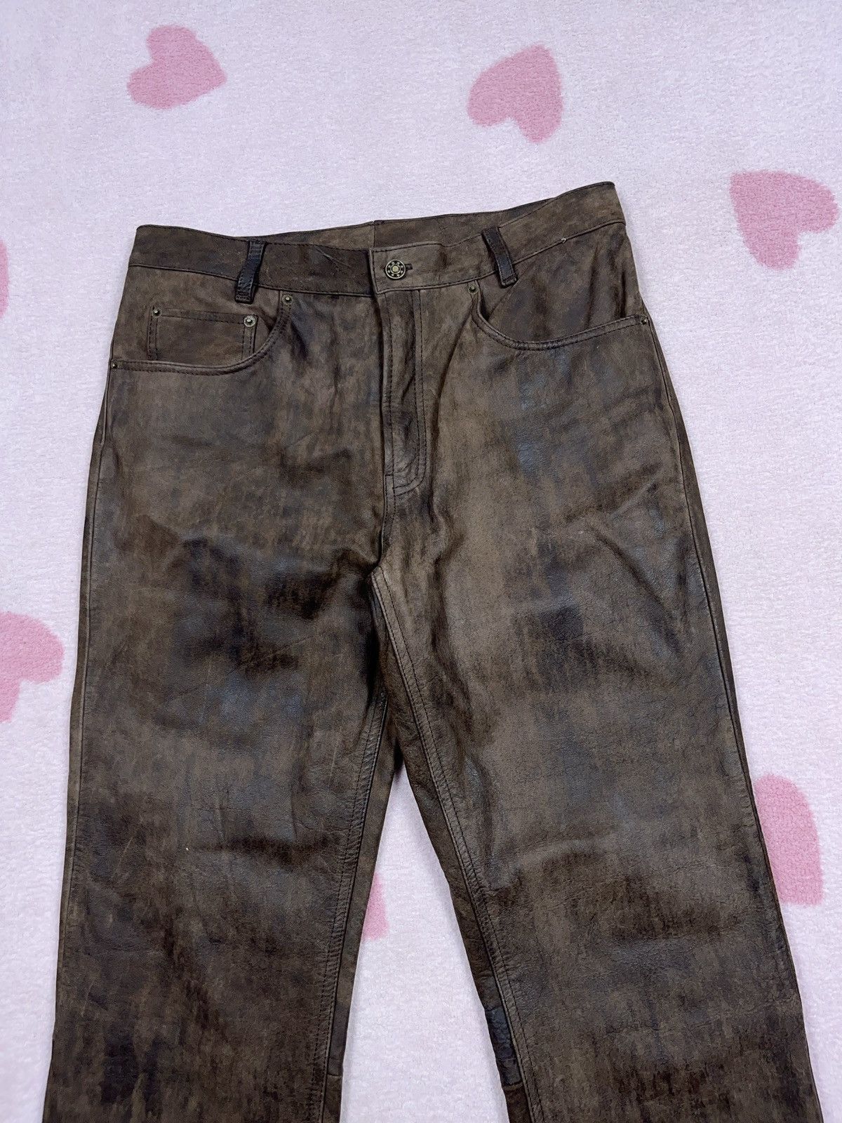Genuine Leather ➕ sick fade vintage brown leather patina avant garde pants Size US 32 / EU 48 - 3 Thumbnail