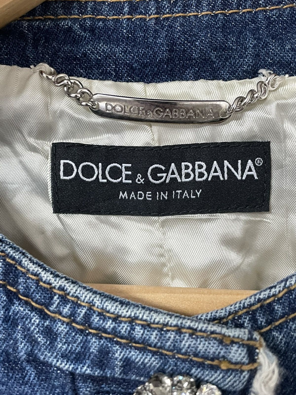 Dolce & Gabbana Dolce & Gabbana Denim Sheepskin Crystal Button Jacket Size S / US 4 / IT 40 - 5 Thumbnail