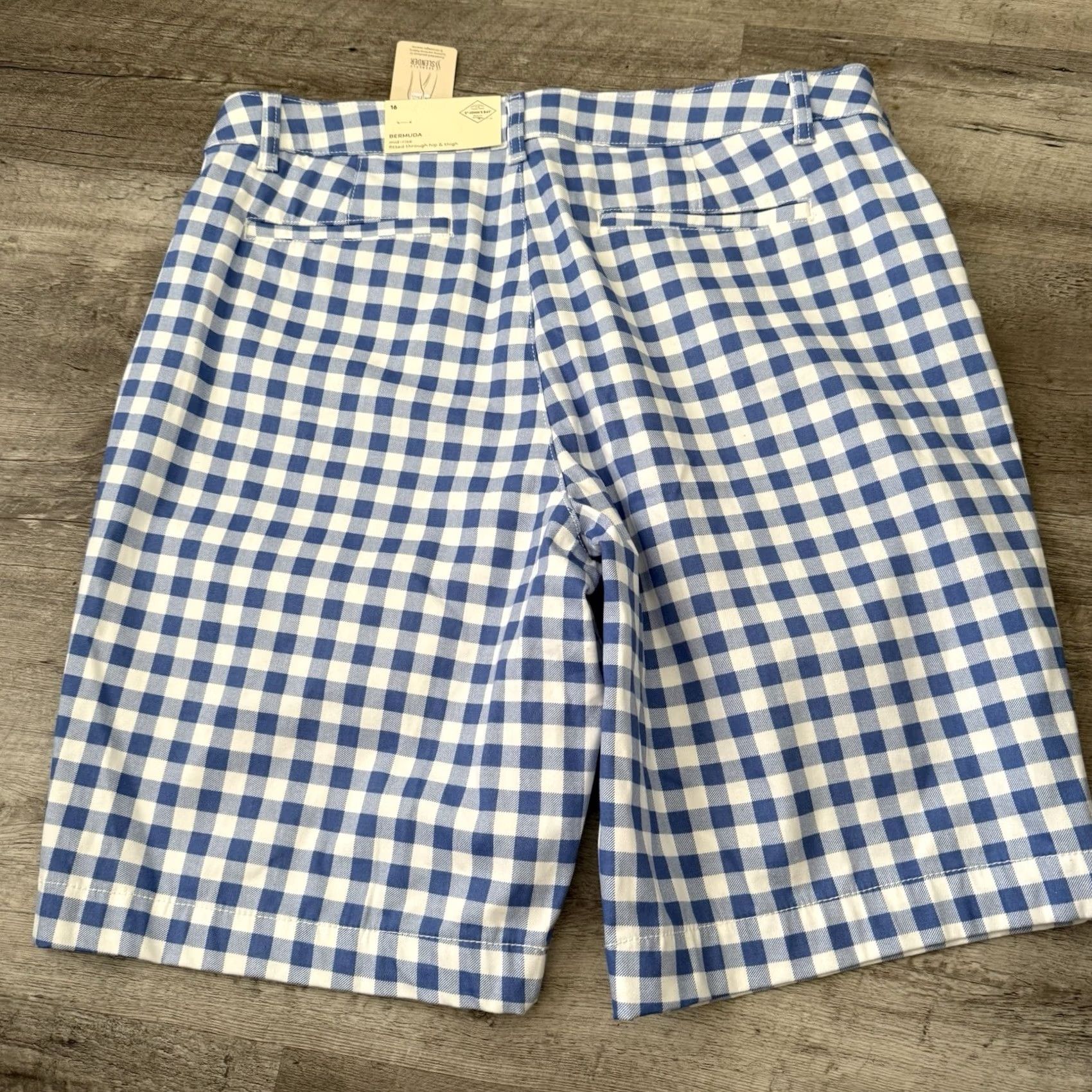 Vintage St. John's Bay Bermuda Shorts Womens 16 Bright Blue Gingham Tummy Control NEW Size 38" / US 16 / IT 52 - 3 Thumbnail