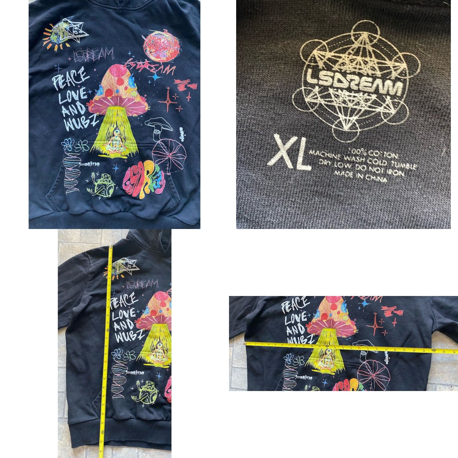 Vintage LSDREAM Hoodie Mens XL Black Pullover Peace Love & Wubz Somewhere Lost In Space Size US XL / EU 56 / 4 - 8 Thumbnail
