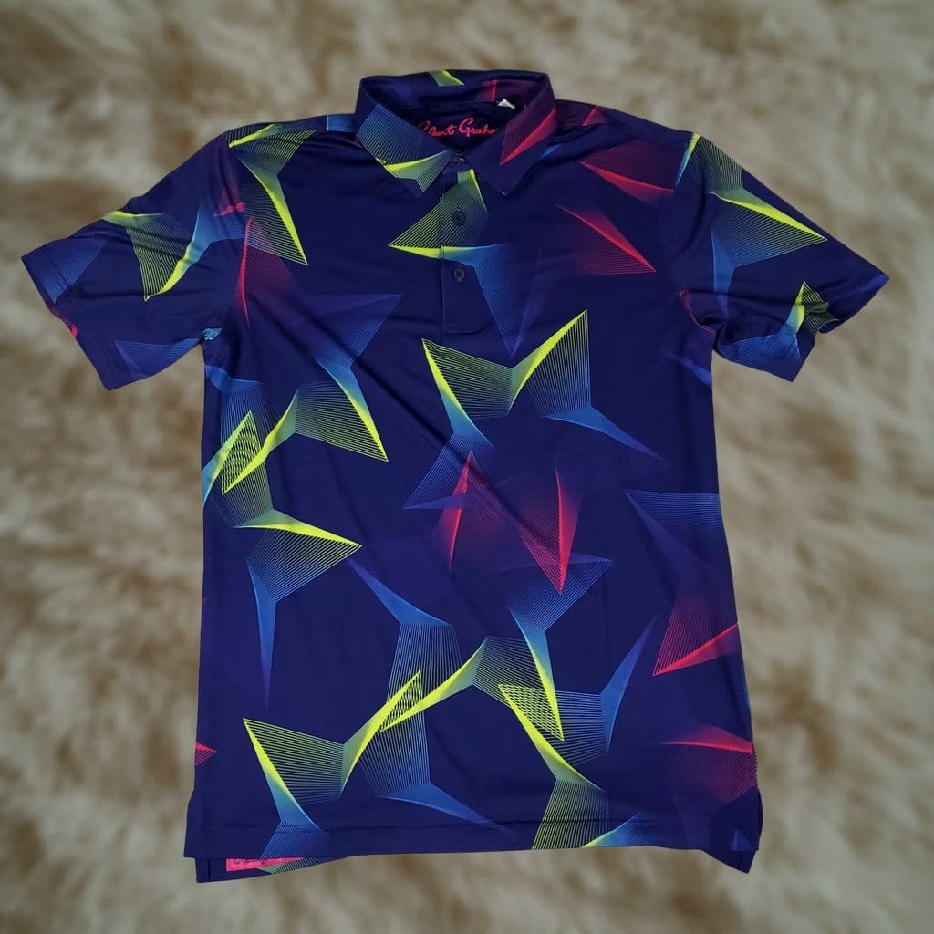 Robert Graham Robert Graham Polo Shirt Mens Small Purple Star Print Polyester Golf Stretch Polo Size US S / EU 44-46 / 1 - 1 Thumbnail