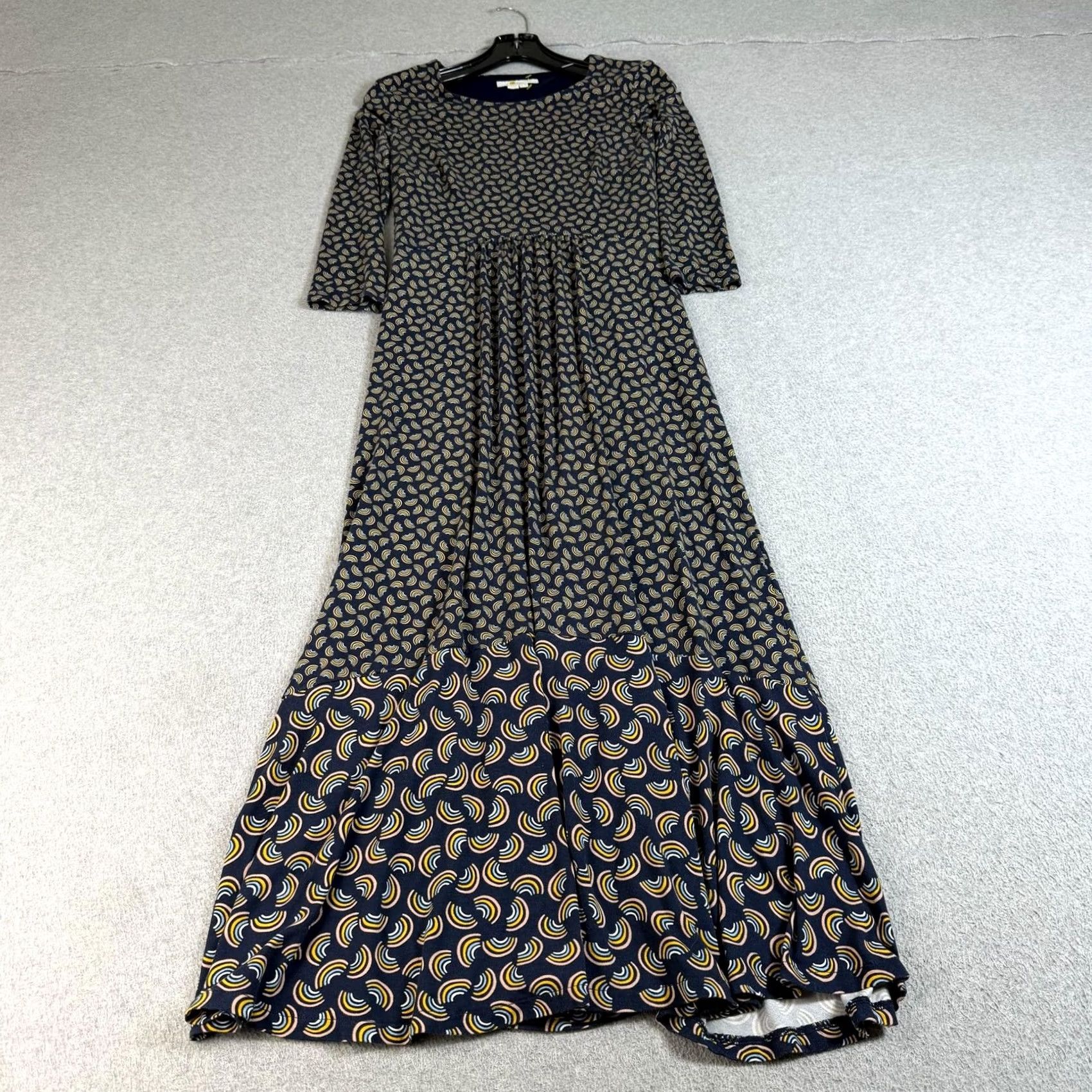 Boden Boden Dress Womens 4R UK 8 Blue Rainbow Maxi 3/4 Sleeve Fit Flare Geometric Navy Round Neck Casual Womens Size S / US 4 / IT 40 - 2 Thumbnail