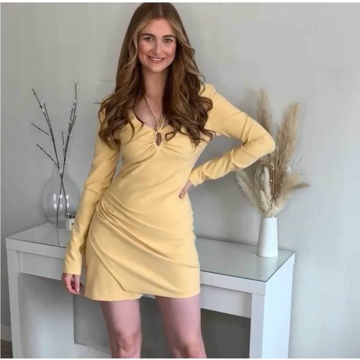 Zara ZARA DRAPED DRESS WITH JEWEL STRAP LIGHT YELLOW Size M / US 6-8 / IT 42-44 - 2 Thumbnail