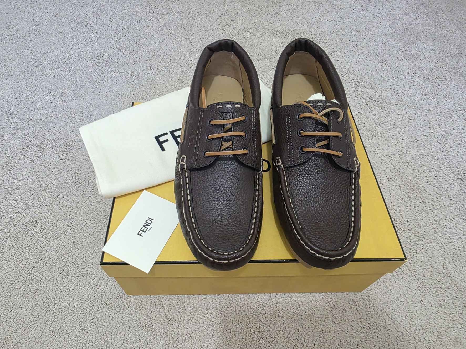 Fendi Fendi Deck Brown Leather Logo Boat Shoes Loafers Size US 9 / EU 42 - 2 Thumbnail
