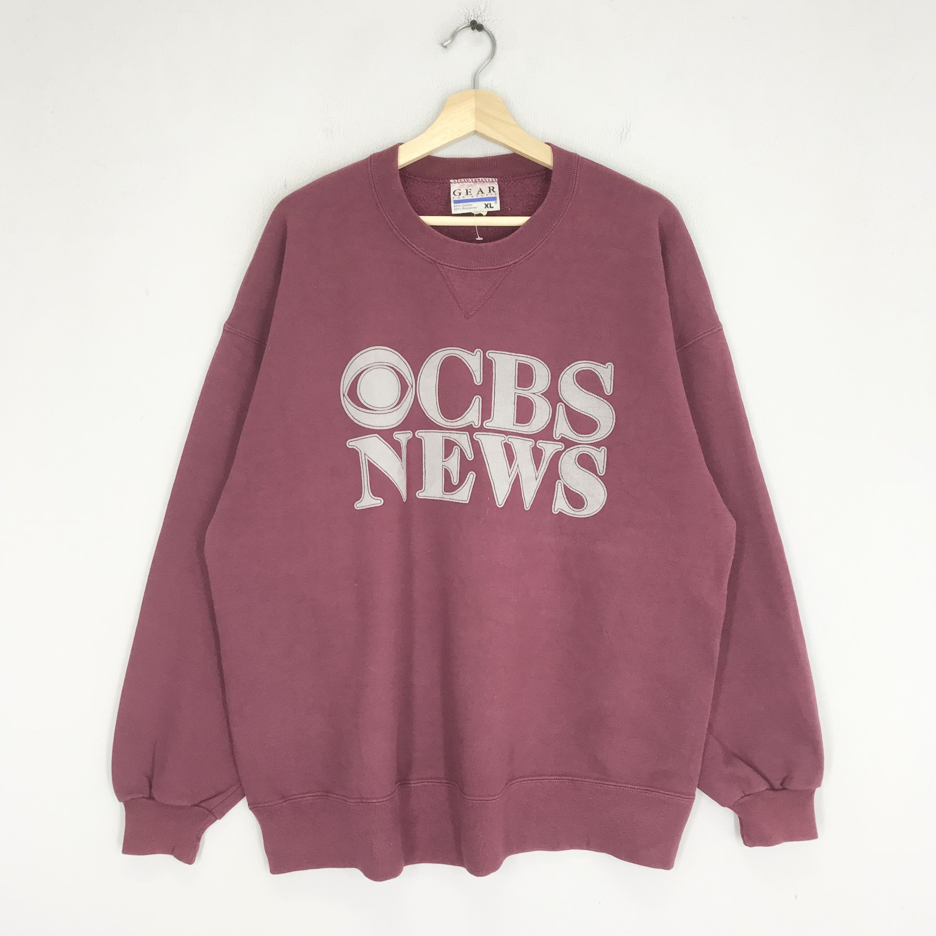 Vintage Vintage 90's CBS News Maroon Sweatshirt - 441 Size US XL / EU 56 / 4 - 1 Thumbnail