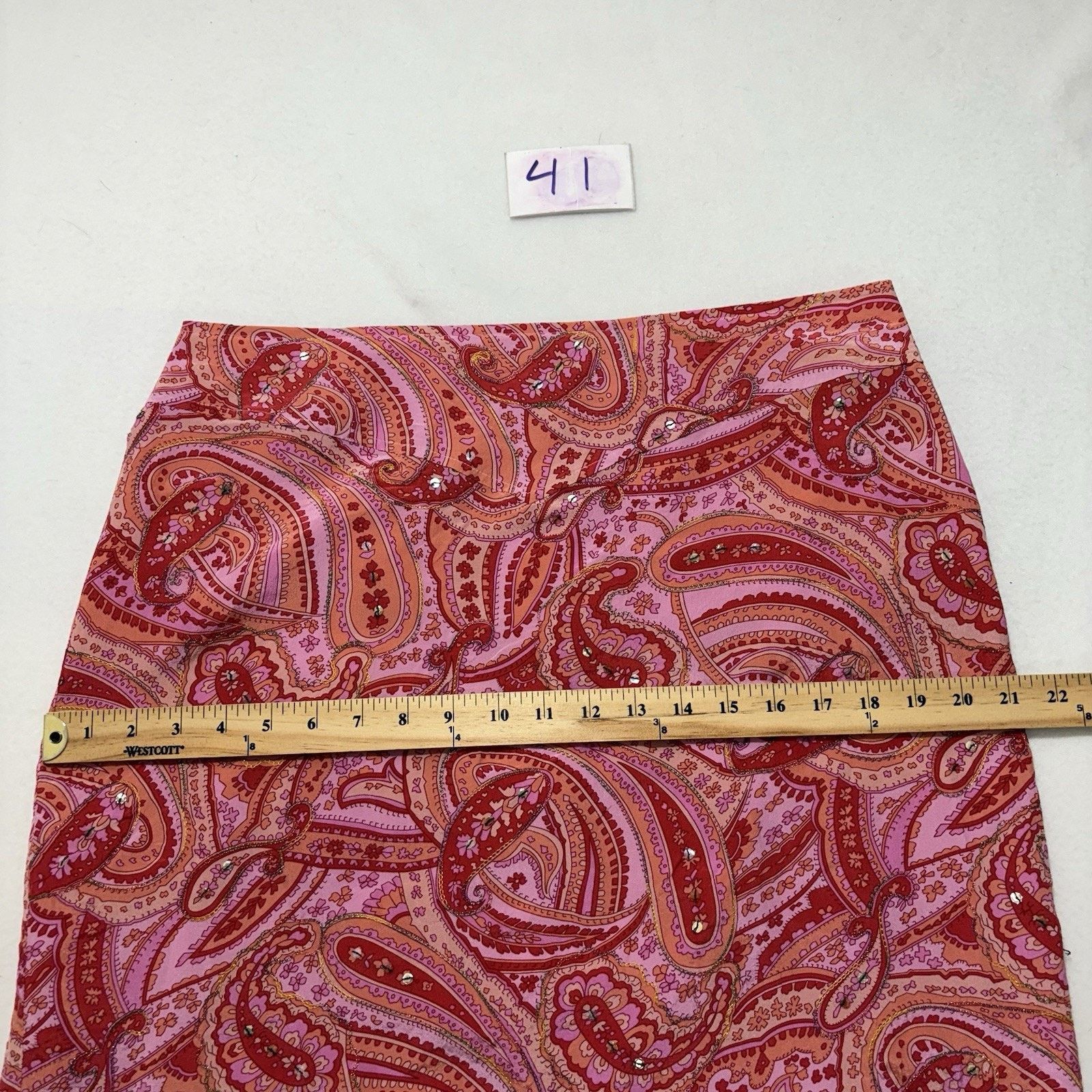 Other Worthington 14 Silk Mini Pencil Skirt Pink Paisley Slit Back Size 36" / US 14 / IT 50 - 11 Thumbnail