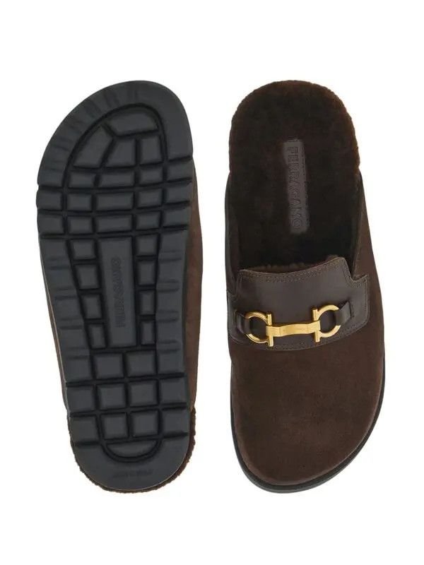 Salvatore Ferragamo o1s1rm0126 Gancini Wool & Leather Mules in Brown Size US 8 / EU 41 - 5 Thumbnail