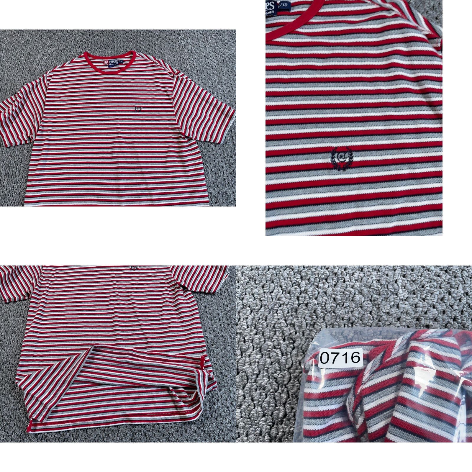 Ralph Lauren VINTAGE Chaps Ralph Lauren Striped T-Shirt Mens XL Red Gray Pique Cotton Preppy Embroidered Size US XL / EU 56 / 4 - 8 Thumbnail
