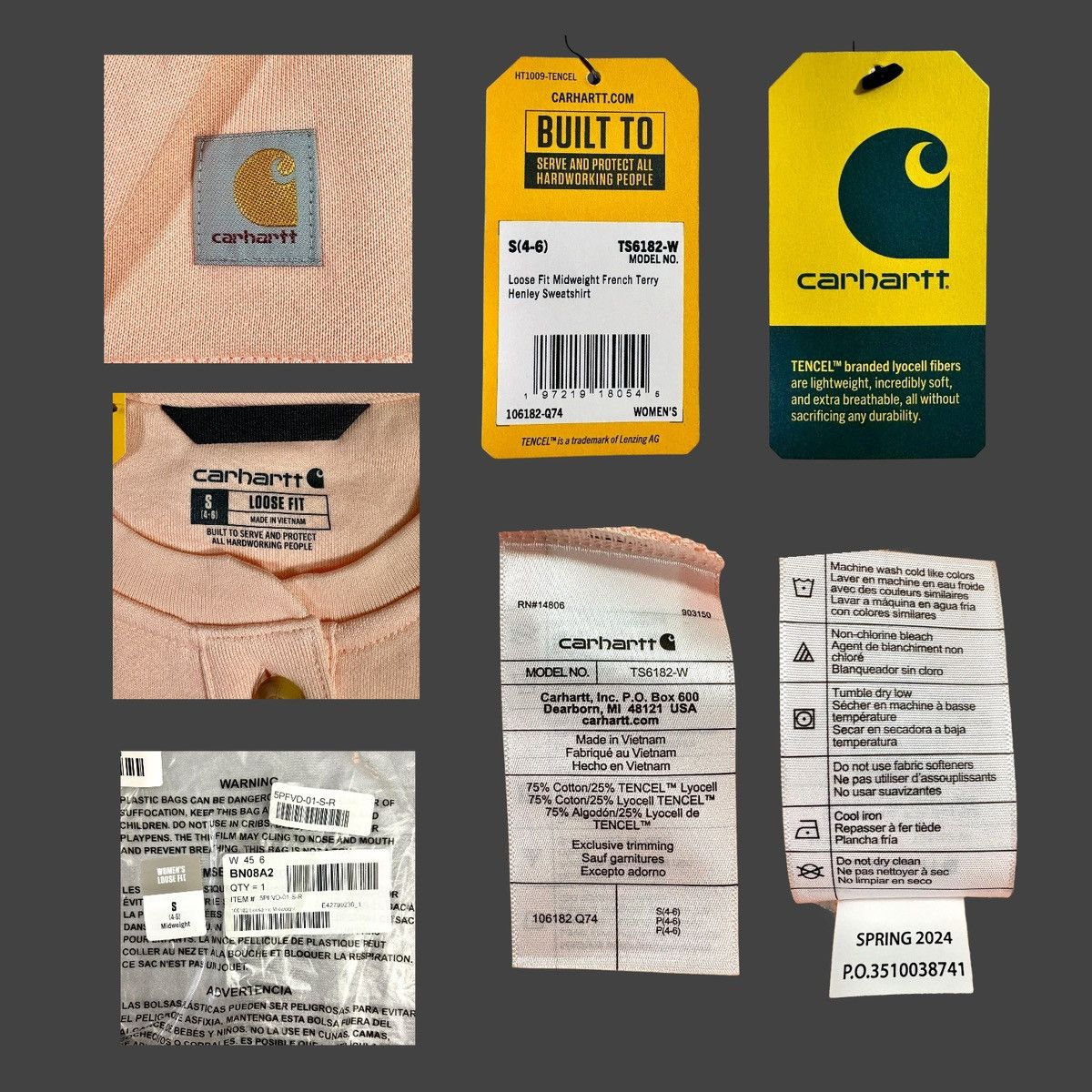 Carhartt Carhartt Women’s Loosefit Peach Henley Sweatshirt Sz S (4-6) Size S / US 4 / IT 40 - 18 Thumbnail