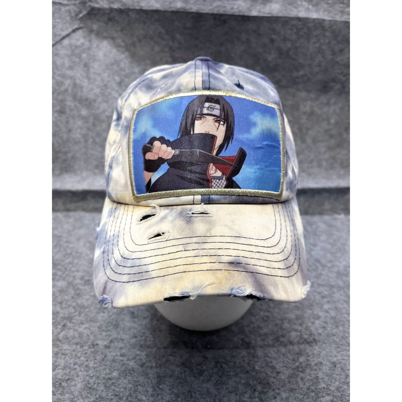 Vintage Pit Bull Itachi Uchiha Hat Cap Snapback Adjustable One Size OS Blue White Tie Dye Cotton Distressed Anime Outdoor Logo Casual Size ONE SIZE - 2 Thumbnail