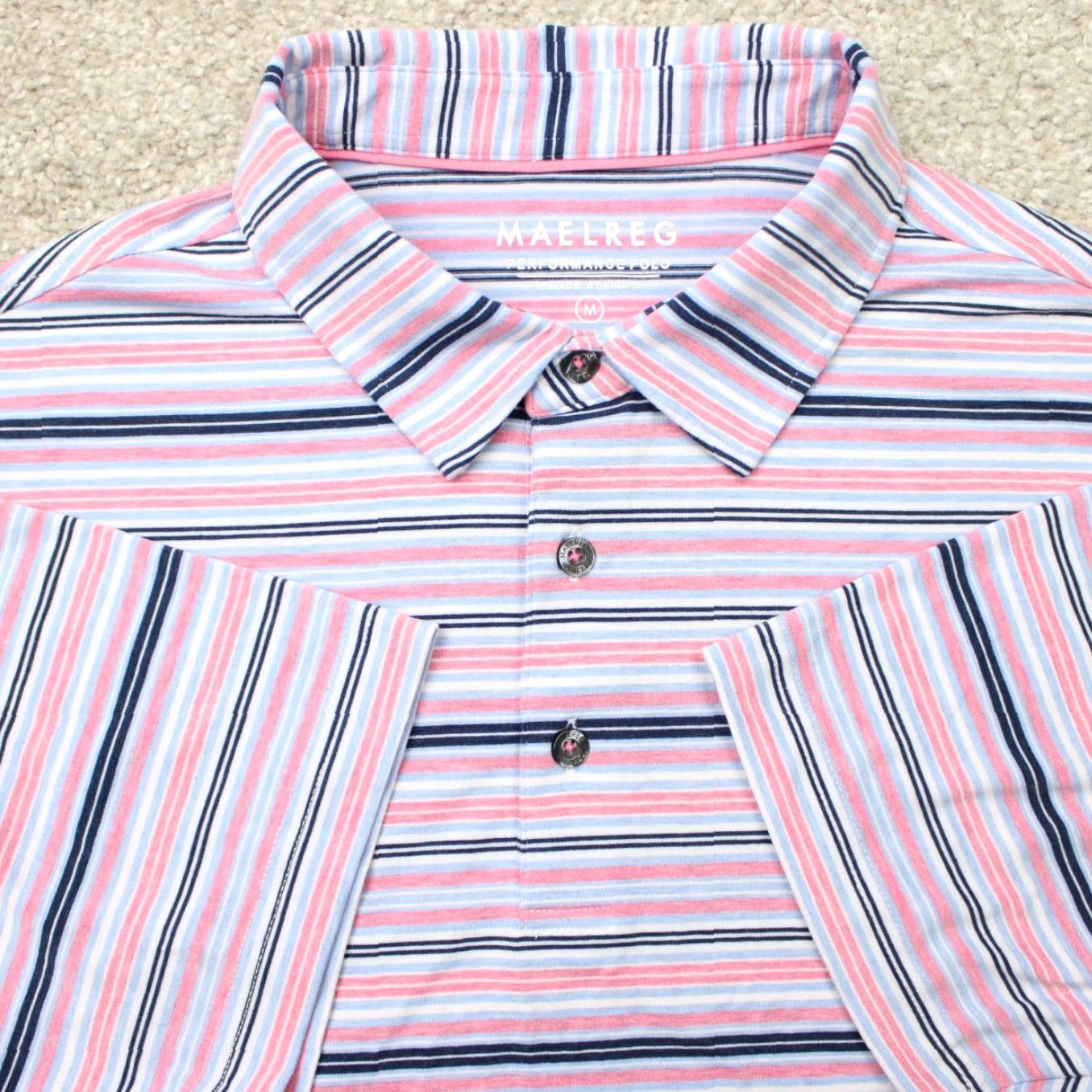 Vintage Maelreg Polo Shirt Mens Medium Pink/Blue Performance Golf Poly/Rayon Stretch S/S Size US M / EU 48-50 / 2 - 2 Thumbnail