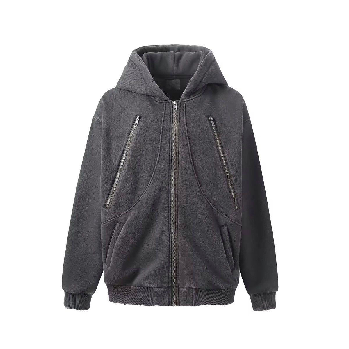 Designer Streetwear Zipper Stitching Distressed Hoodie Size US M / EU 48-50 / 2 - 1 Thumbnail