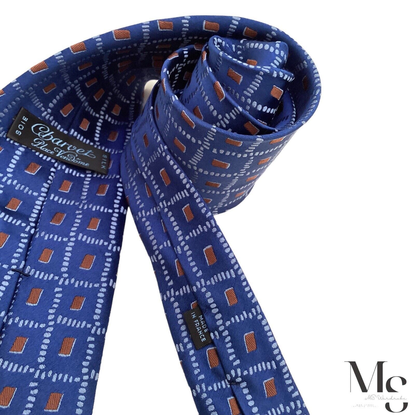 Charvet CHARVET PLACE VENDÔME Blue Geometric Silk Tie Made In France Size ONE SIZE - 3 Thumbnail
