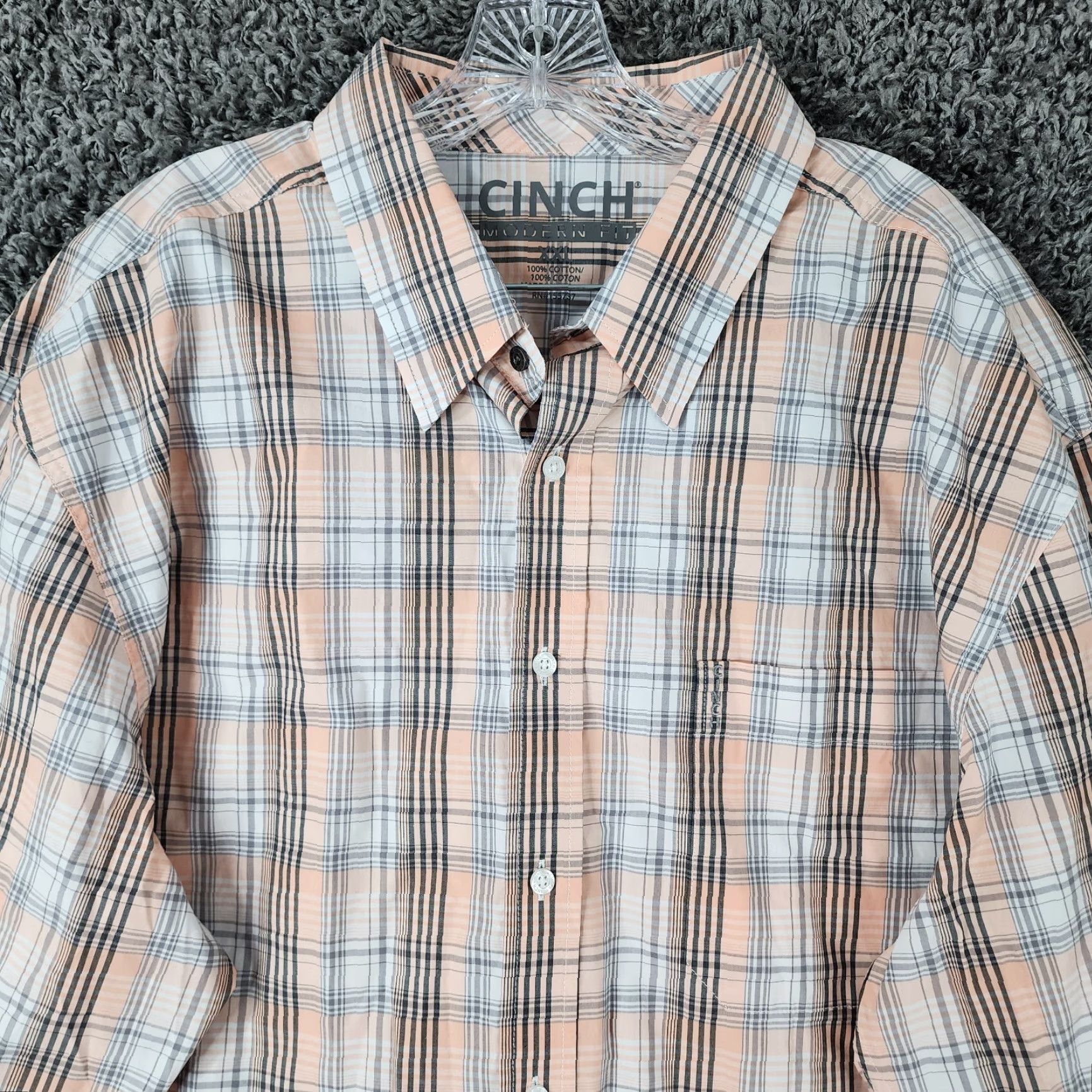 Vintage CINCH Shirt Men 2XL Modern Fit Peach White Plaid Long Sleeve Button-Up Mens 2XL Peach Plaid Classic Size US XXL / EU 58 / 5 - 3 Thumbnail