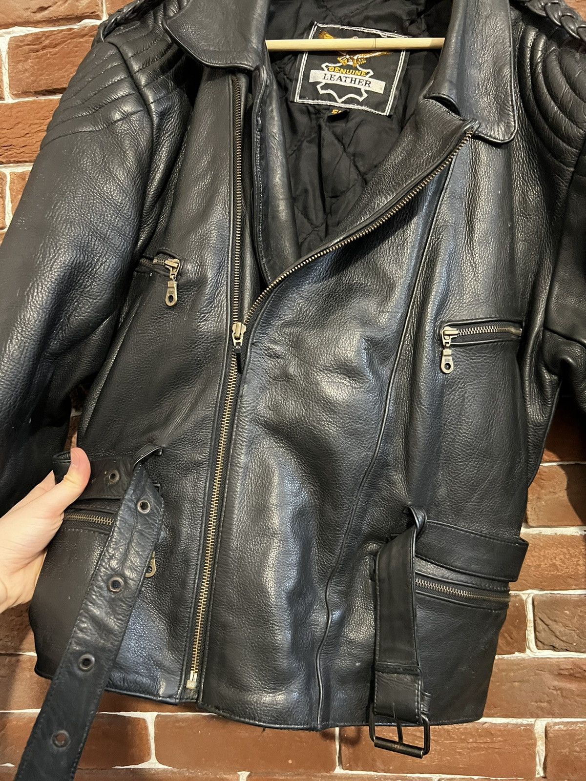 Genuine Leather Rare 90s Biker Real Genuine Leather Metal Jacket Rock Size US XXL / EU 58 / 5 - 8 Thumbnail