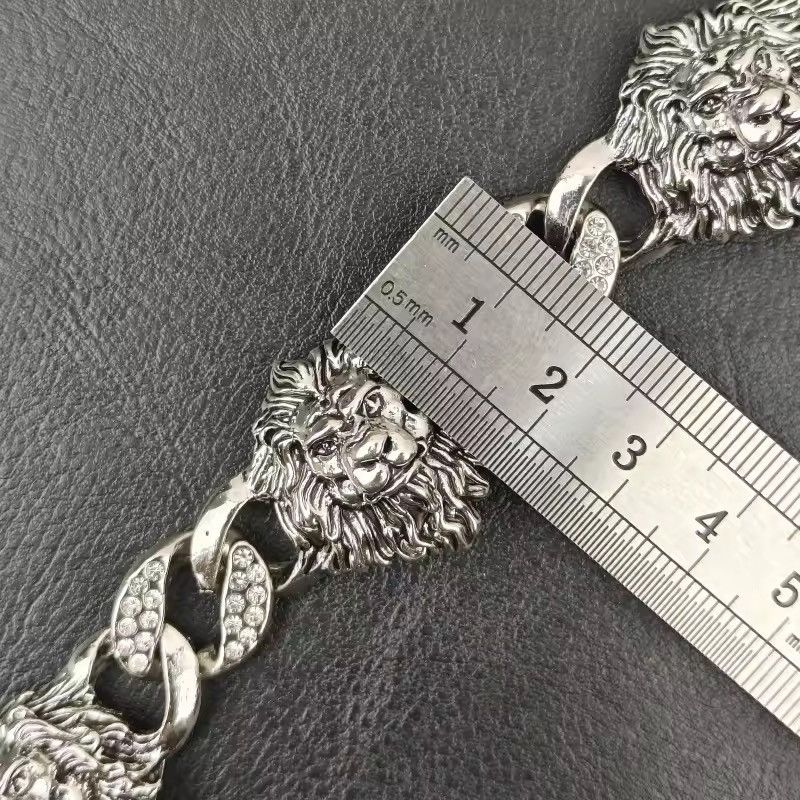 Other Lion Silver Rhinestone Cuban Chain Size ONE SIZE - 4 Thumbnail