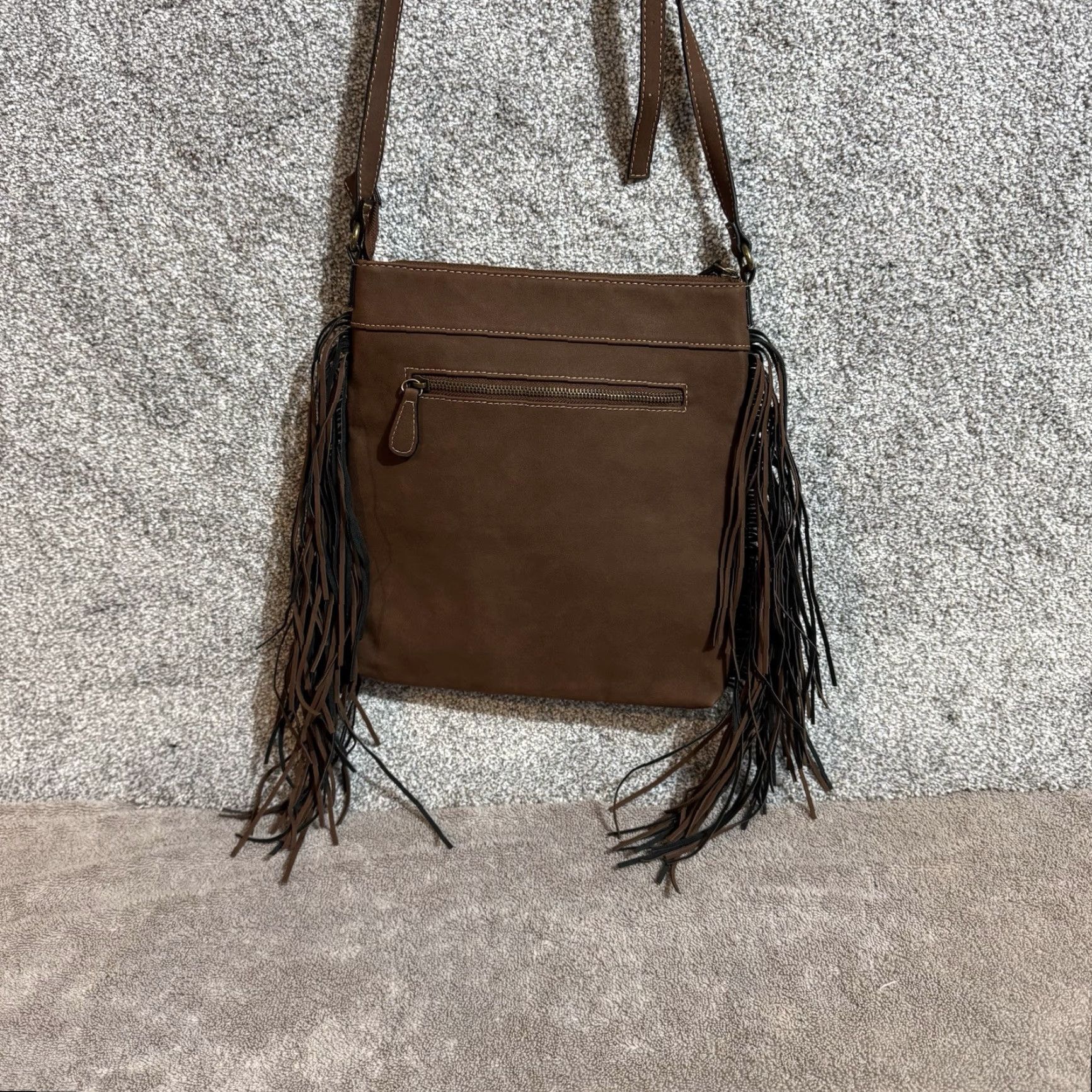 Vintage Fringe Crossbody Bag Women Boho Western Southwestern Faux Suede Hippie Festival Crossbody Strap Adjustable Pockets Brown Beige 90s Western Theme Cato Size ONE SIZE - 4 Thumbnail