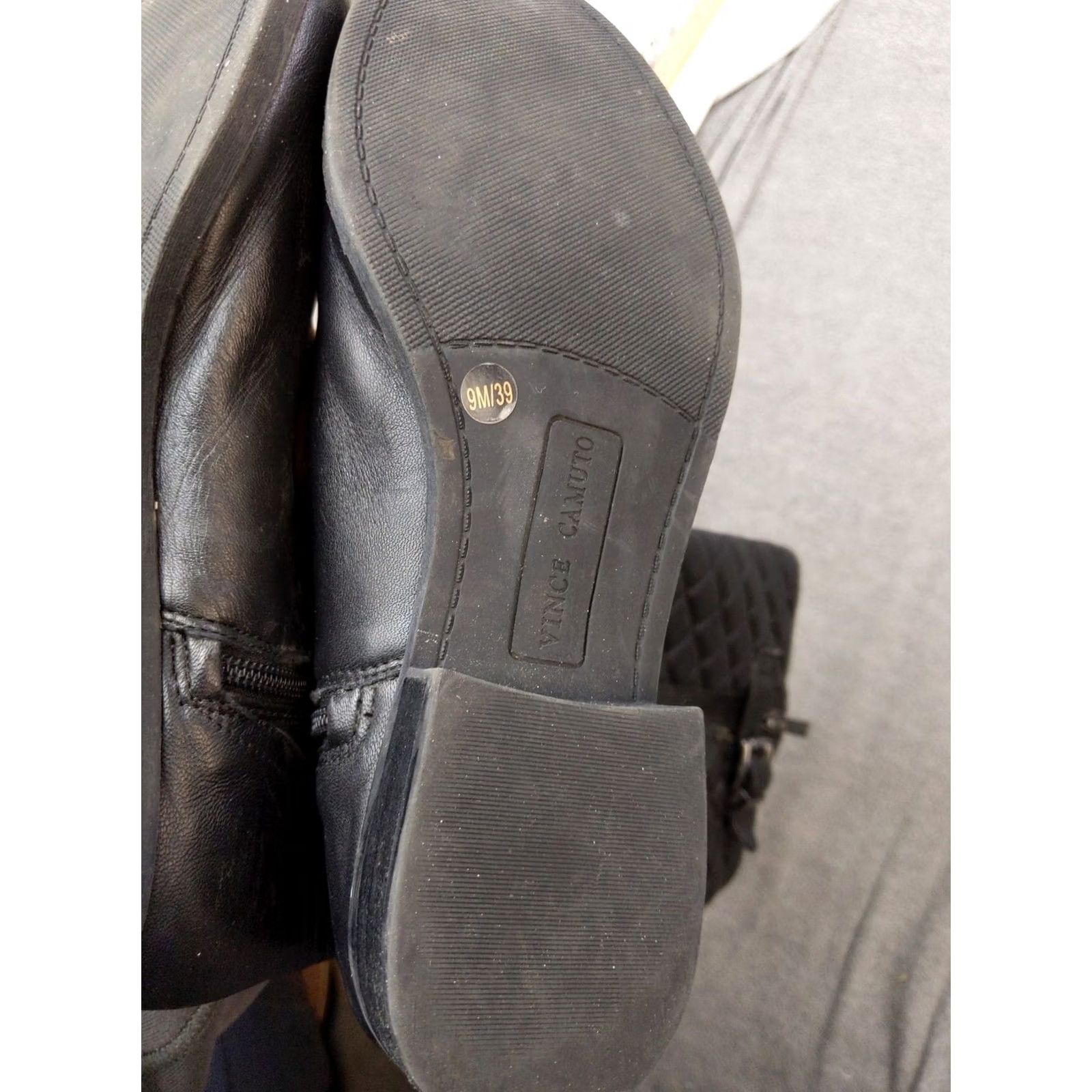Vince Camuto Vince Camuto Womens Boots Knee High Leather Black Knit Quilted Buckle Side Zip 9M 39 Size US 9 / IT 39 - 7 Thumbnail