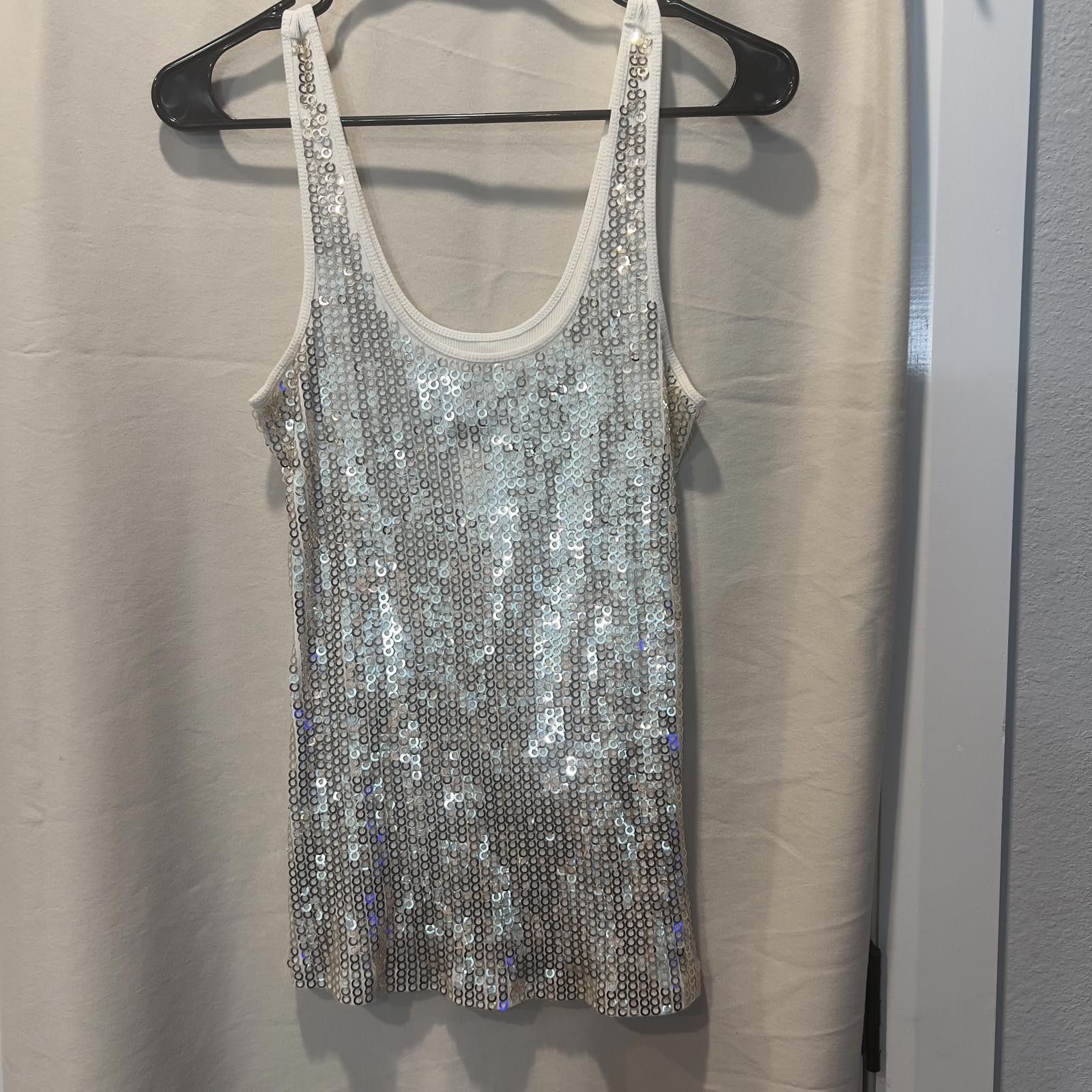 Express Express Sexy Basic White Sequin Tank Top, Size M Size M / US 6-8 / IT 42-44 - 1 Thumbnail