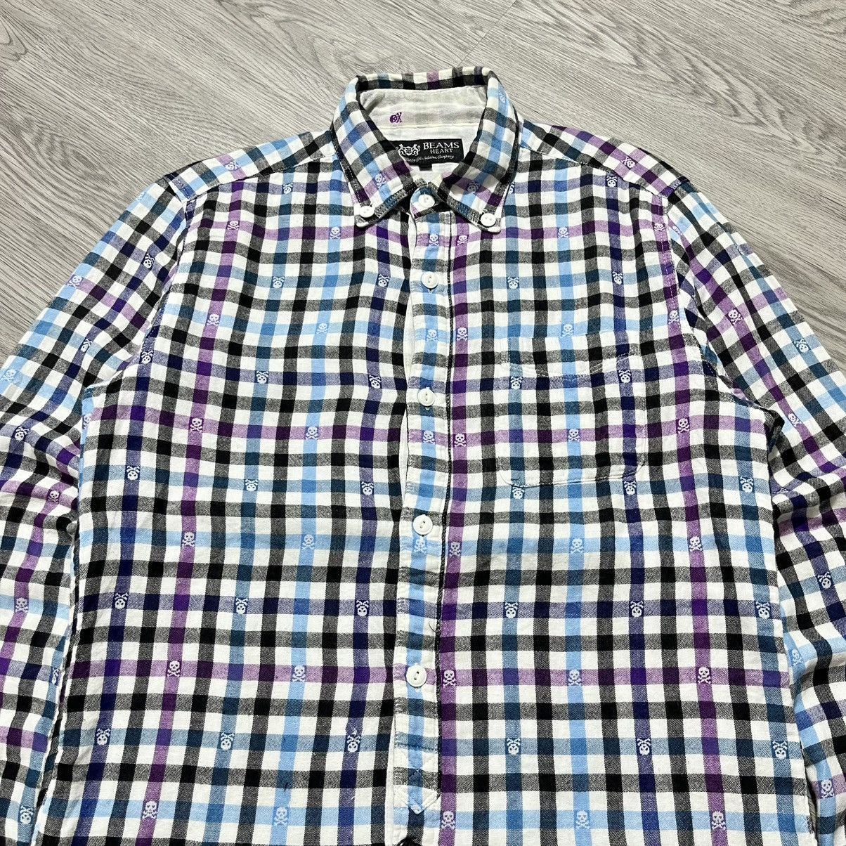 Beams Plus 2000s Beams Heart Skull Punk Logo Aop Plaid Shirt Button Up Size US S / EU 44-46 / 1 - 2 Thumbnail