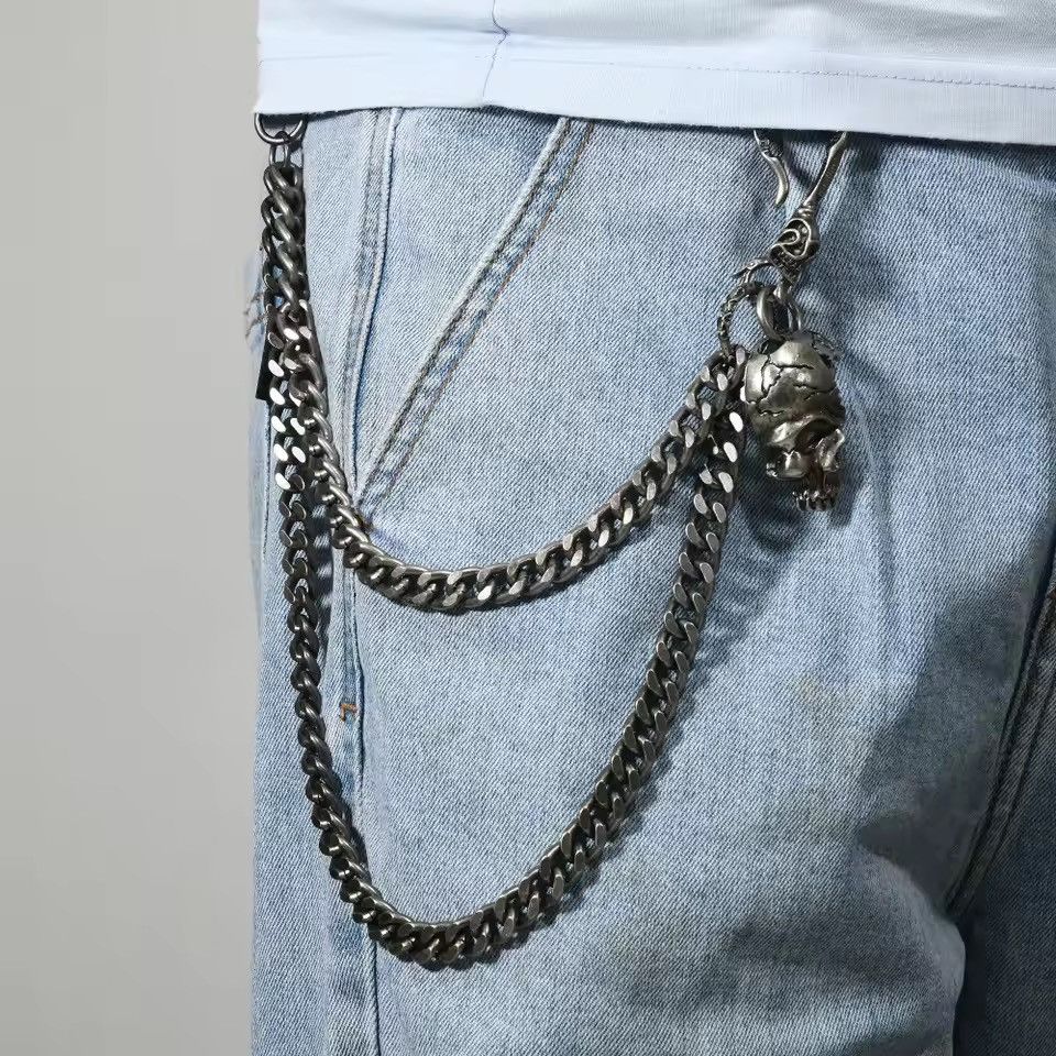 Jewelry Skull Double Wallet Chain, Pants Chain Size ONE SIZE - 1 Thumbnail