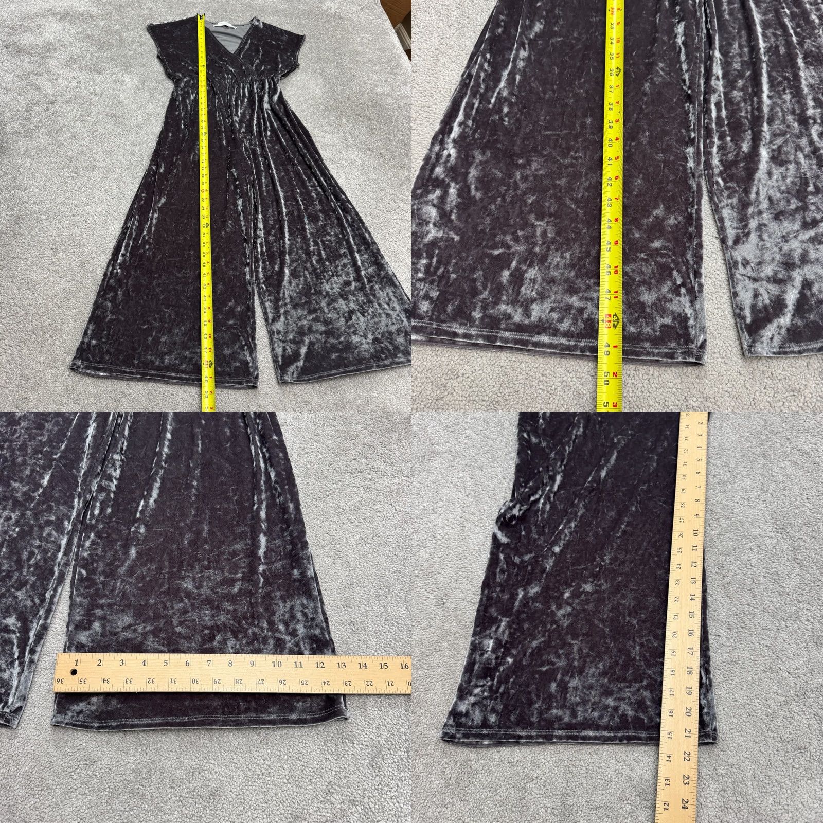 Urban Outfitters Urban Outfitters Velvet Wide Leg Jumpsuit Womens Large Silver Gray V-Neck Party Size 36" / US 14 / IT 50 - 8 Thumbnail
