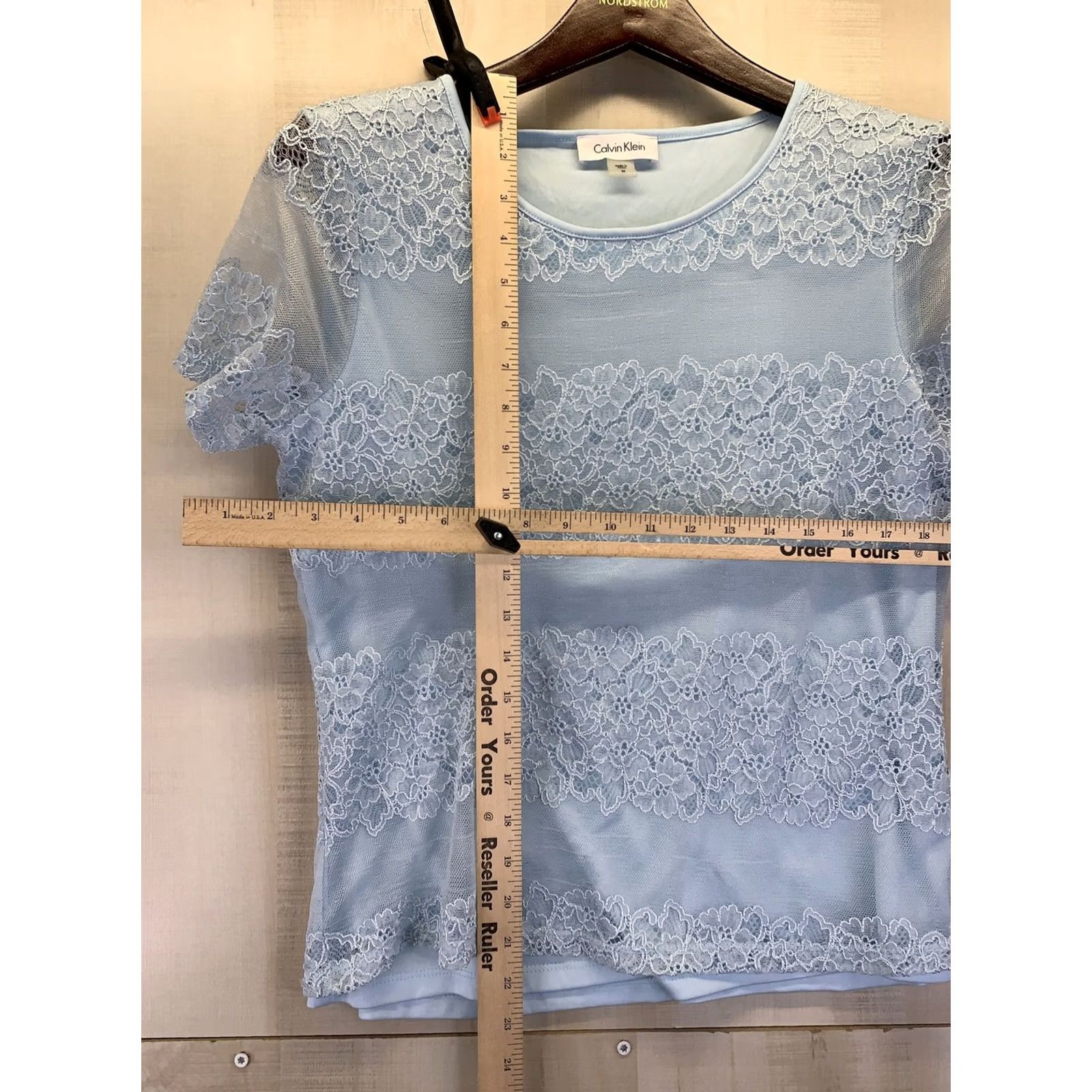 Calvin Klein Calvin Klein Blouse Shirt Women M Blue Lace Overlay Short Sleeve Top-4802 Size 32" / US 10 / IT 46 - 5 Thumbnail