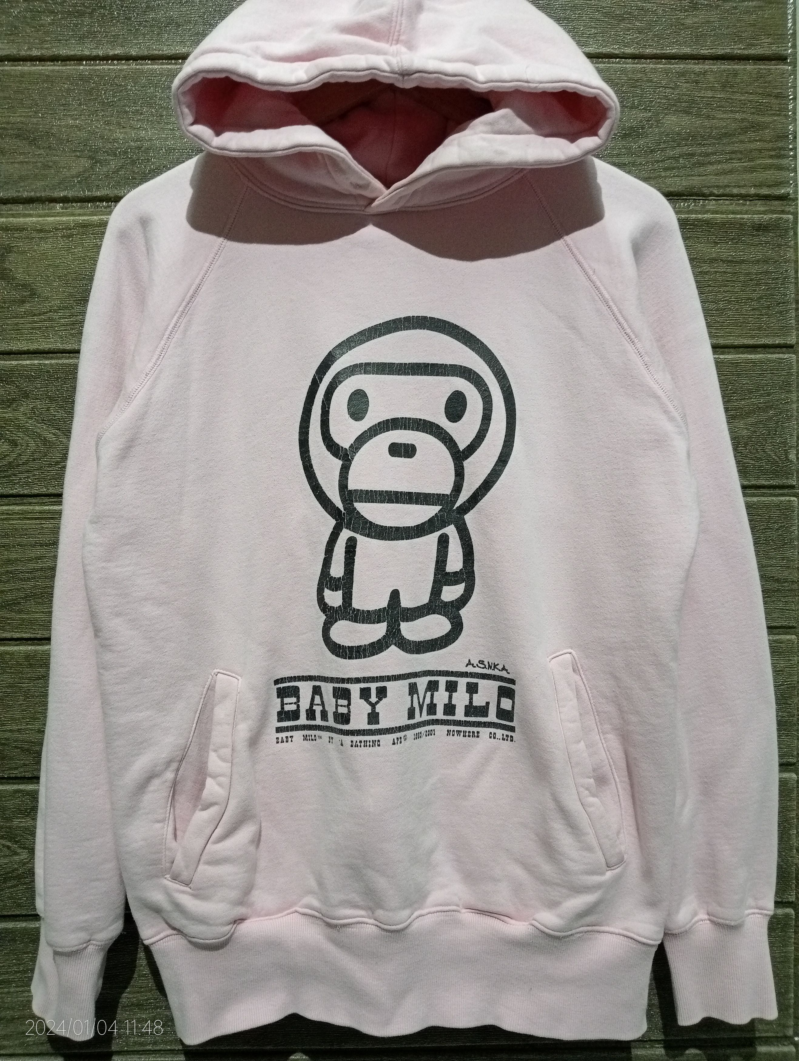 image of Vintage Baby Milo Said Mamma Mamma Bape Hoodie in Pink, Men's (Size Medium)