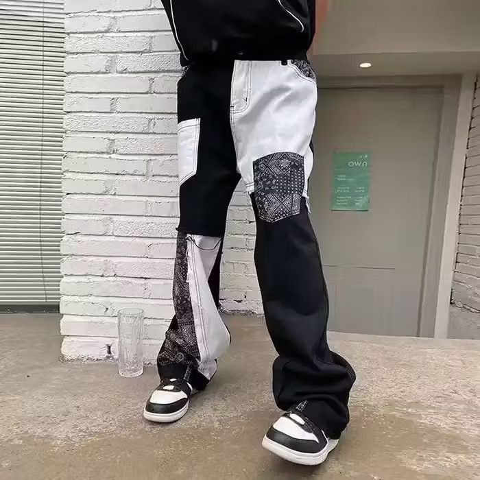 image of Vintage Fashion Street Hip Hop Pants With Patches in Black, Men's (Size 32)
