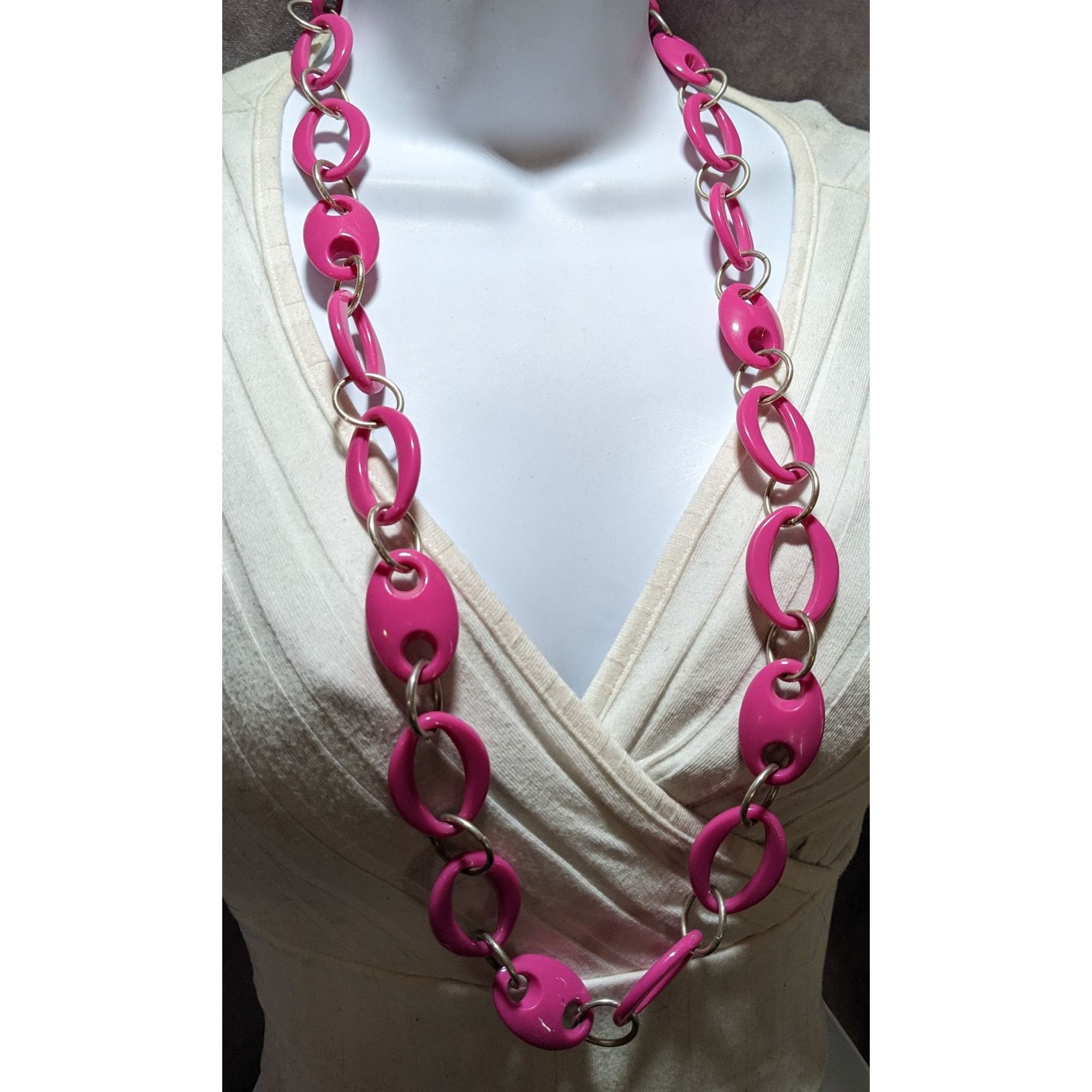 Other 80s Pink And Silver Large Link Necklace. Size ONE SIZE - 7 Thumbnail