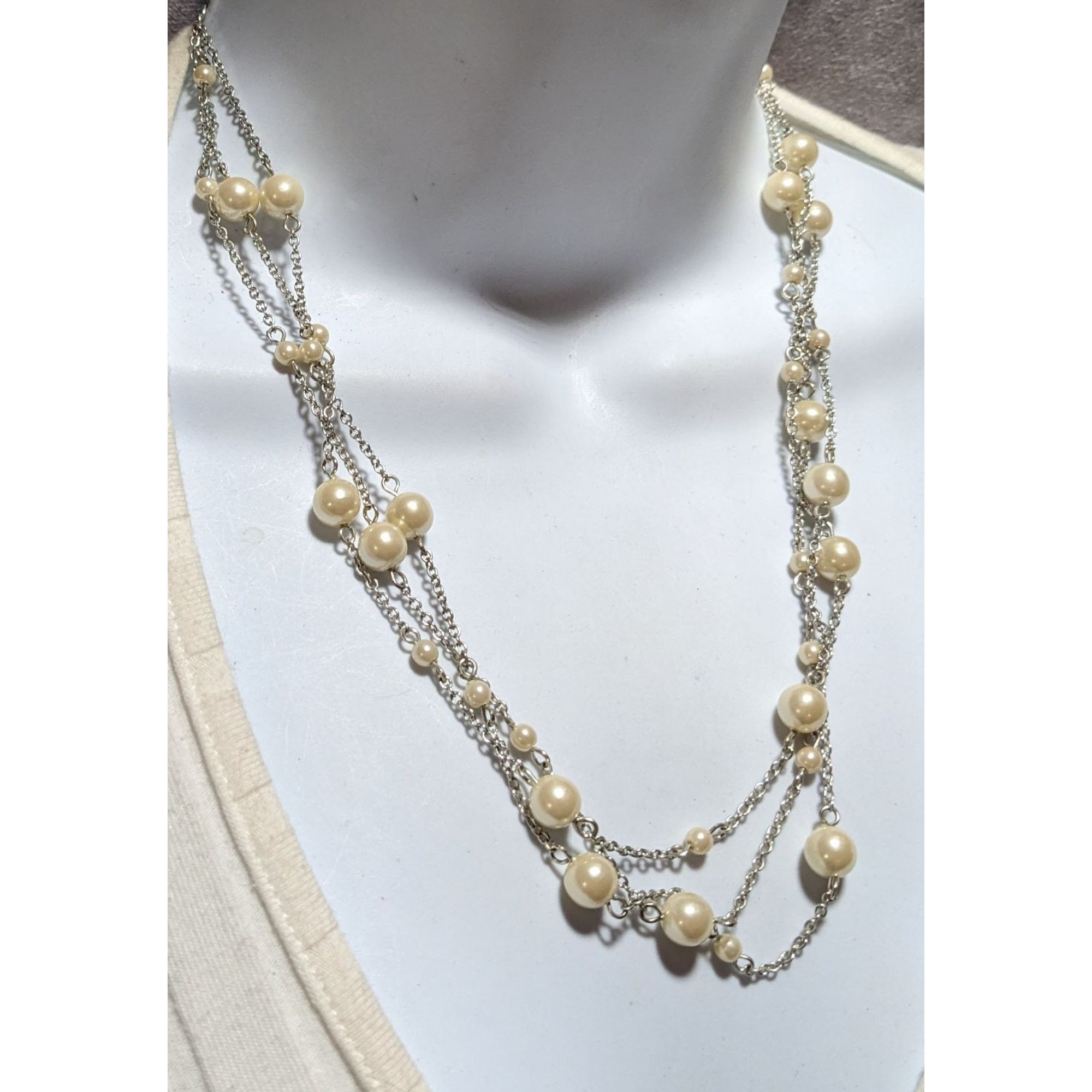 Chaps Chaps Multilayer Chain Pearl Necklace Size ONE SIZE - 3 Thumbnail