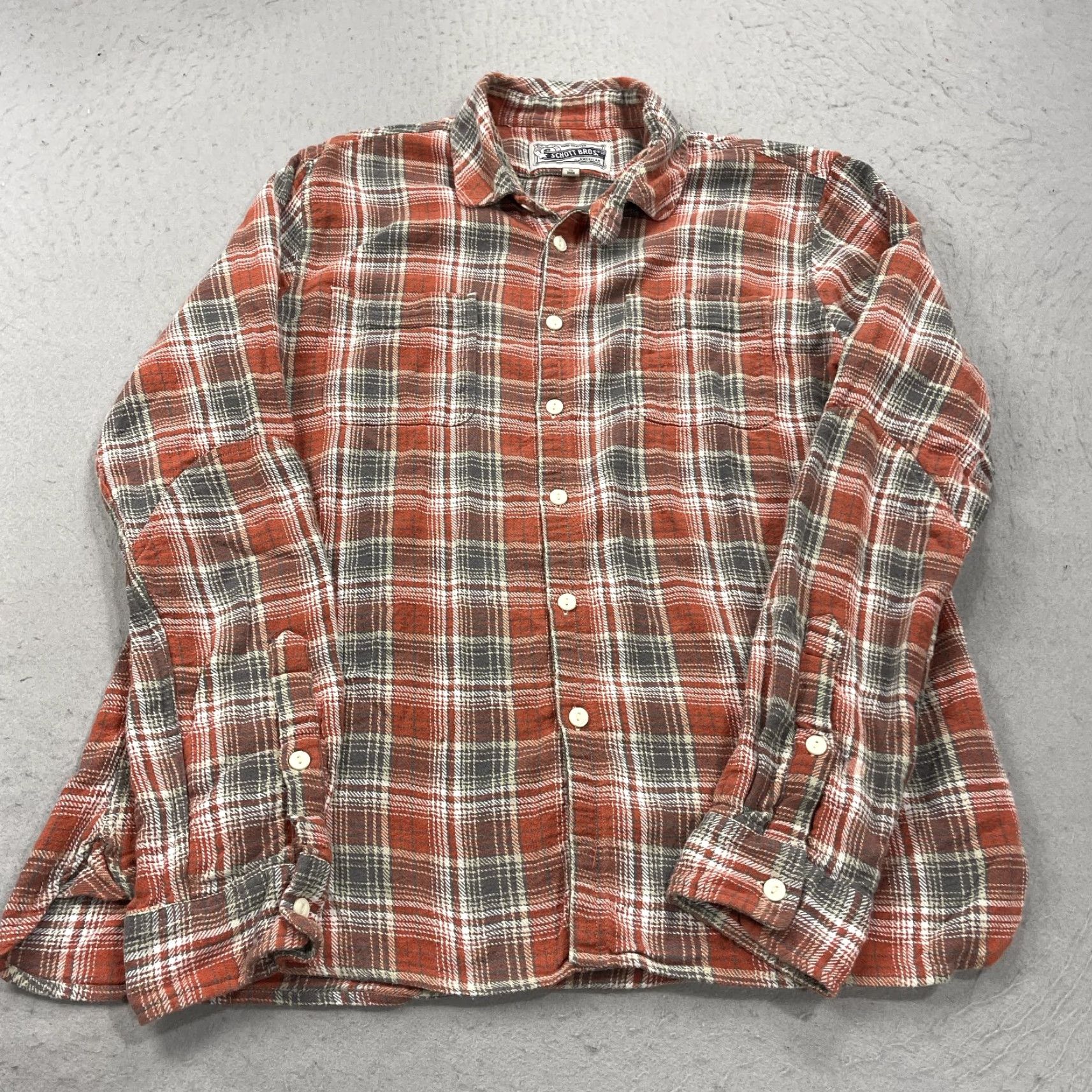 Schott Schott NYC Shirt Mens XL Orange Plaid 100% Cotton Flannel Casual Long Sleeve Size US XL / EU 56 / 4 - 2 Thumbnail