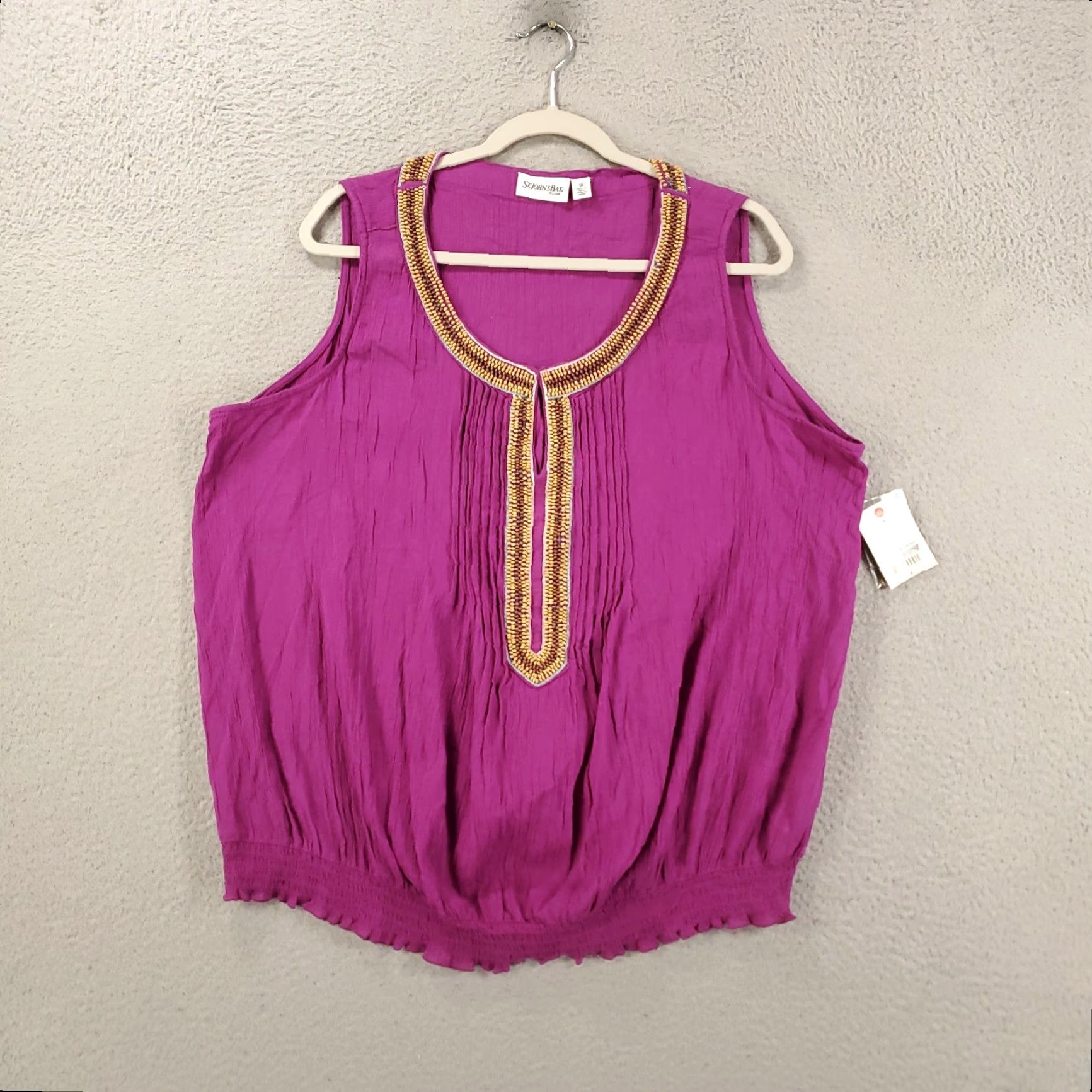 Vintage St. John's Bay Tank Womens 1X Purple Beaded Trim Boho Top Size XL / US 12-14 / IT 48-50 - 2 Thumbnail