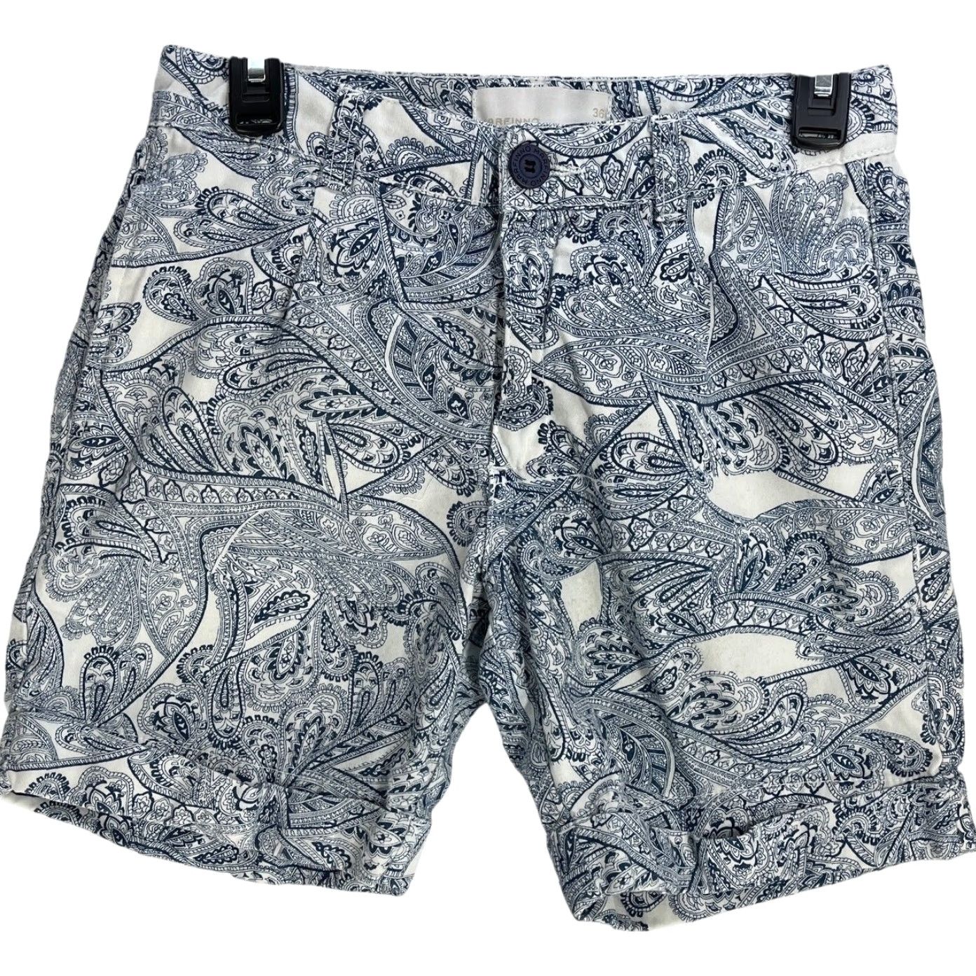 Vintage Marfinno Shorts 26 Blue White Paisley Beach Casual Womens Regular 100% Cotton "mid" Rise 6.5 Inseam waistband 36 Size 26" / US 2 / IT 38 - 2 Thumbnail