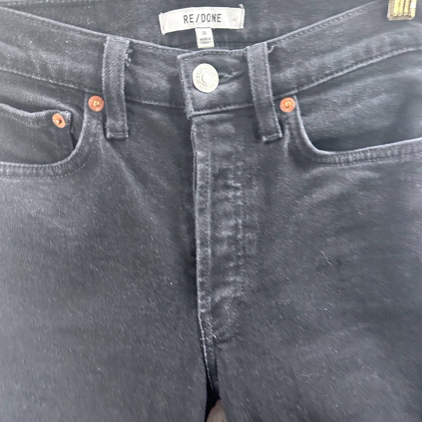 RE/DONE RE/DONE Jeans Womens 26 90s High Rise Ankle Crop Stone Wash Raw Hem Button Fly Black Denim Slim Adult Women 90s City Grunge Designer Style Size 26" / US 2 / IT 38 - 5 Thumbnail