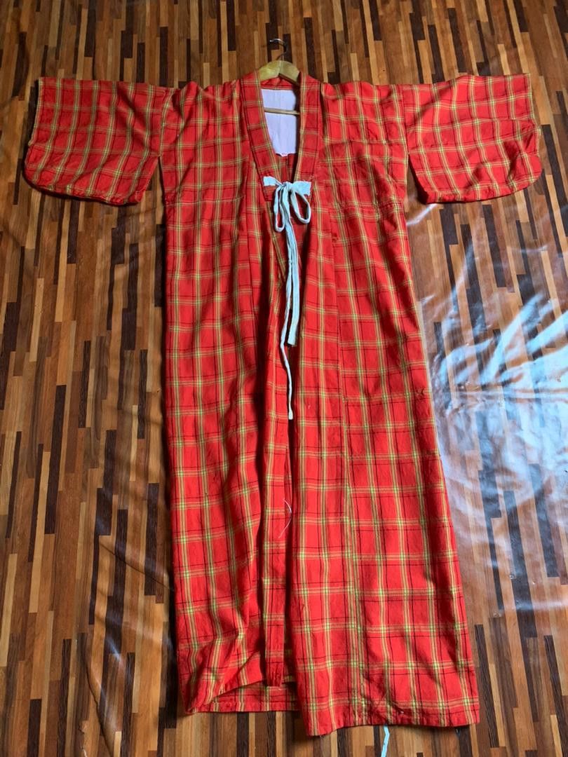 Vintage P6 Weaved Wool Hitoe Kimono Japan Traditional Dress orange Size US XL / EU 56 / 4 - 1 Thumbnail