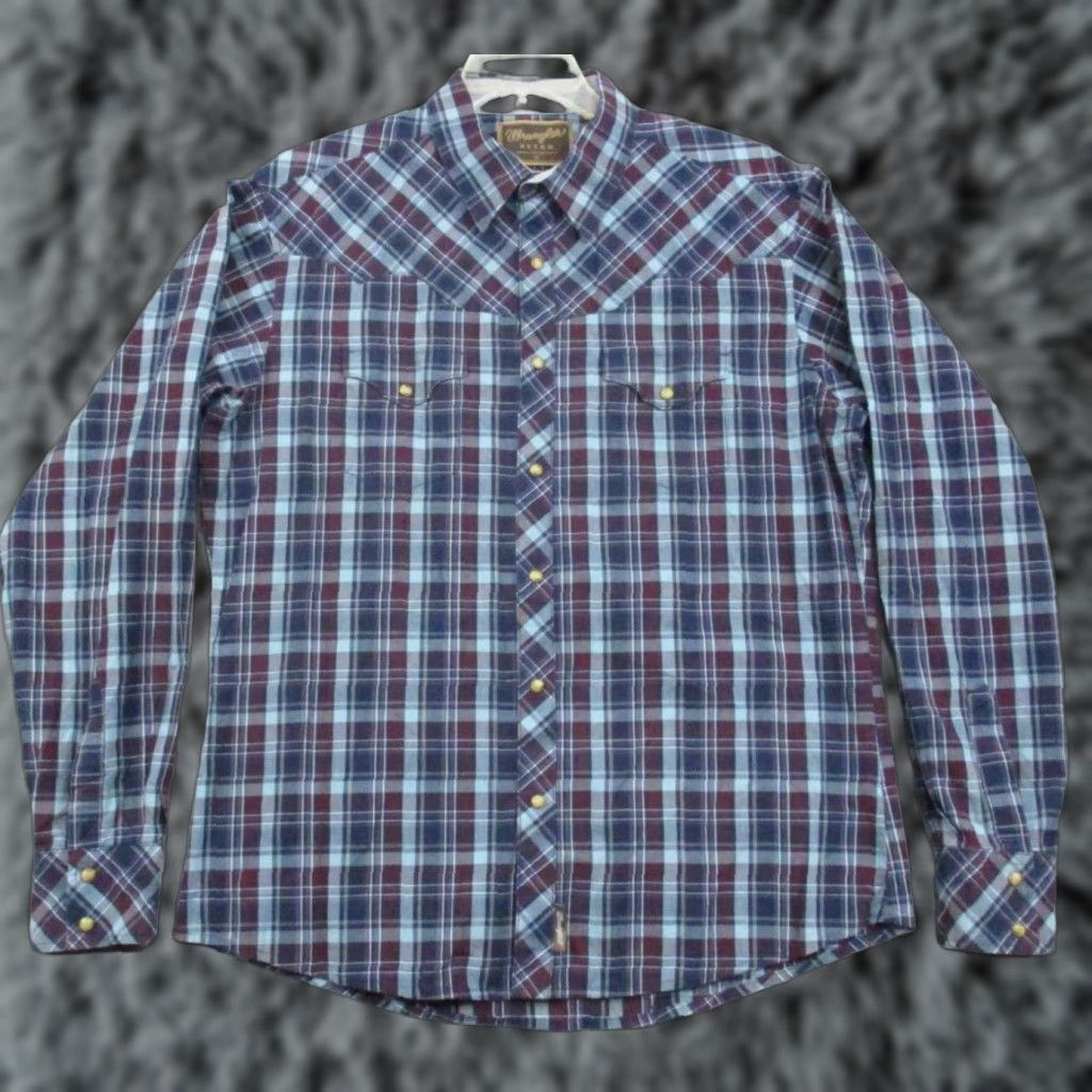Wrangler Wrangler Retro Western Shirt XL Mens Pearl Snap Blue Plaid Long Sleeve MVR189M Size US XL / EU 56 / 4 - 1 Thumbnail