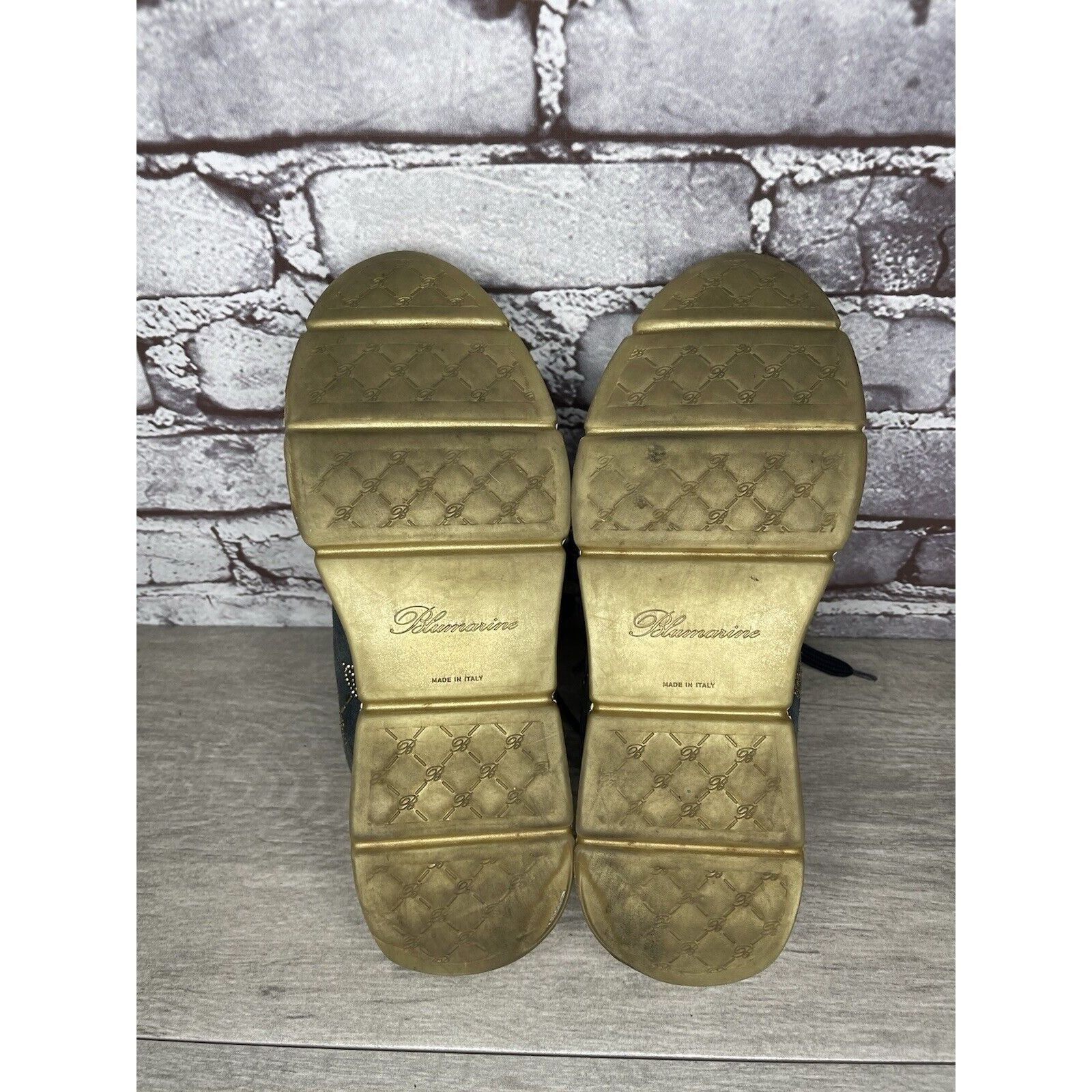 Blumarine Blumarine Blue Suede Gold Embellished Lace Up Sneakers Women Size US 6 / IT 36 - 24 Thumbnail