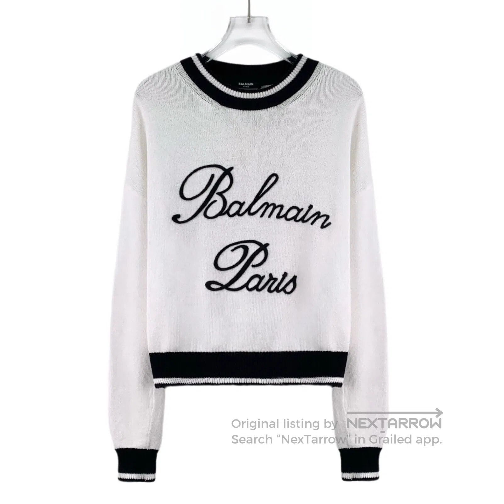 Balmain BALMAIN White Logo Embroidered Cotton Crew Neck Long Sleev Size XS / US 0-2 / IT 36-38 - 1 Thumbnail