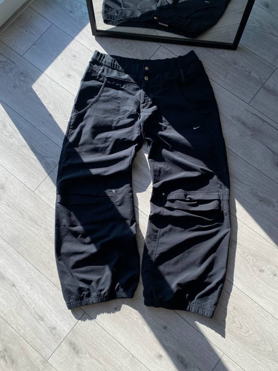 Nike Vintage Nike Swoosh Black Nylon Pants Y2K | Grailed