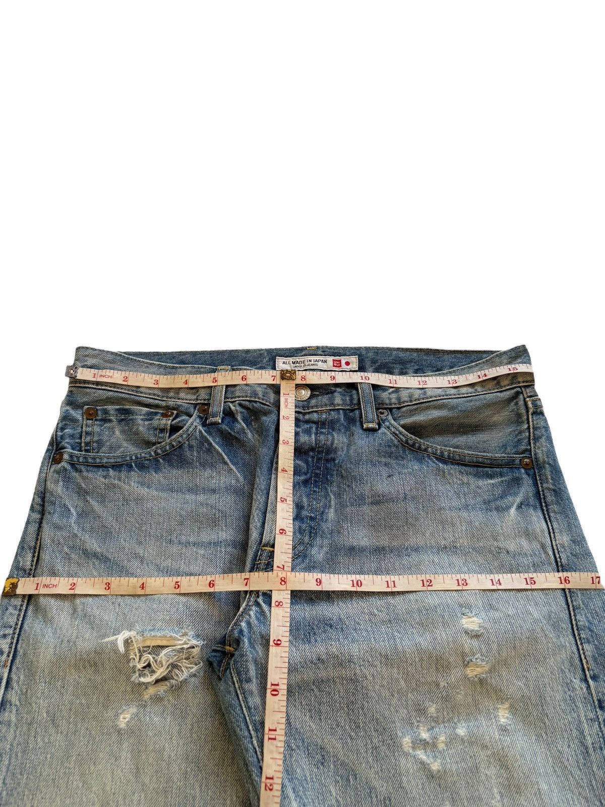 Japanese Brand × Uniqlo Vintage Uniqlo Button Fly Painted Mud Wash Distressed Jeans Size US 31 - 11 Thumbnail