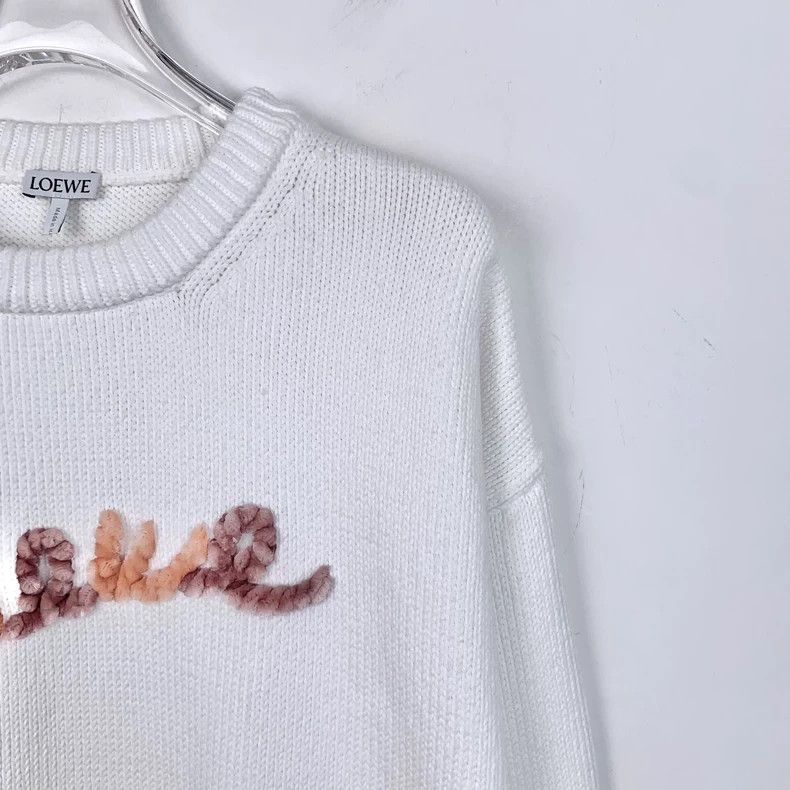 Loewe Loewe White logo lettered fleece cotton round neck long sl Size XS / US 0-2 / IT 36-38 - 3 Thumbnail