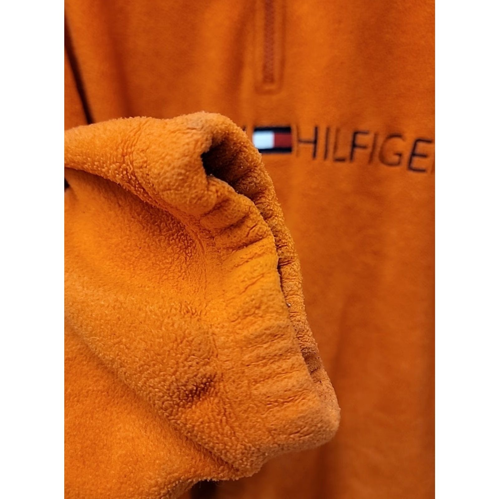Tommy Hilfiger VINTAGE Tommy Hilfiger Orange Spellout Logo 1/4 Zip Fleece Pullover Mens XL Orange Logo 1/4 Zip Pullover Sweater Vintage Mens XL Size US XL / EU 56 / 4 - 5 Thumbnail