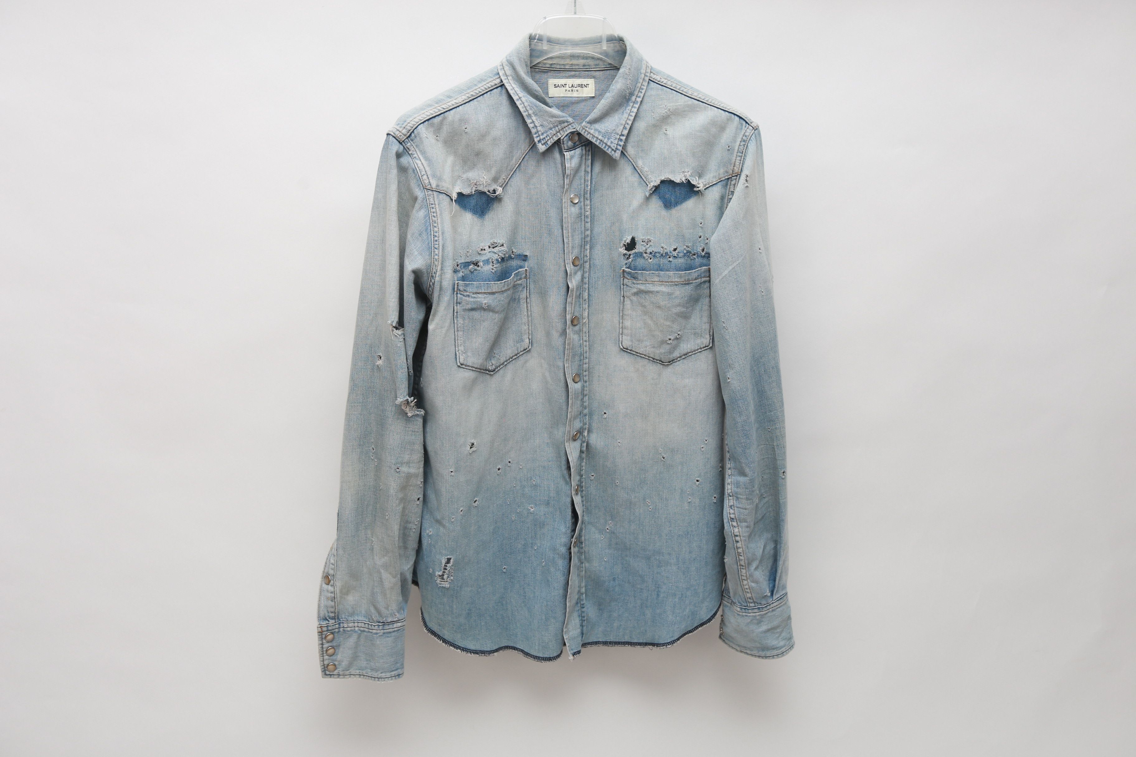 Saint Laurent Paris Destroyed Denim Shirt Size US L / EU 52-54 / 3 - 1 Thumbnail
