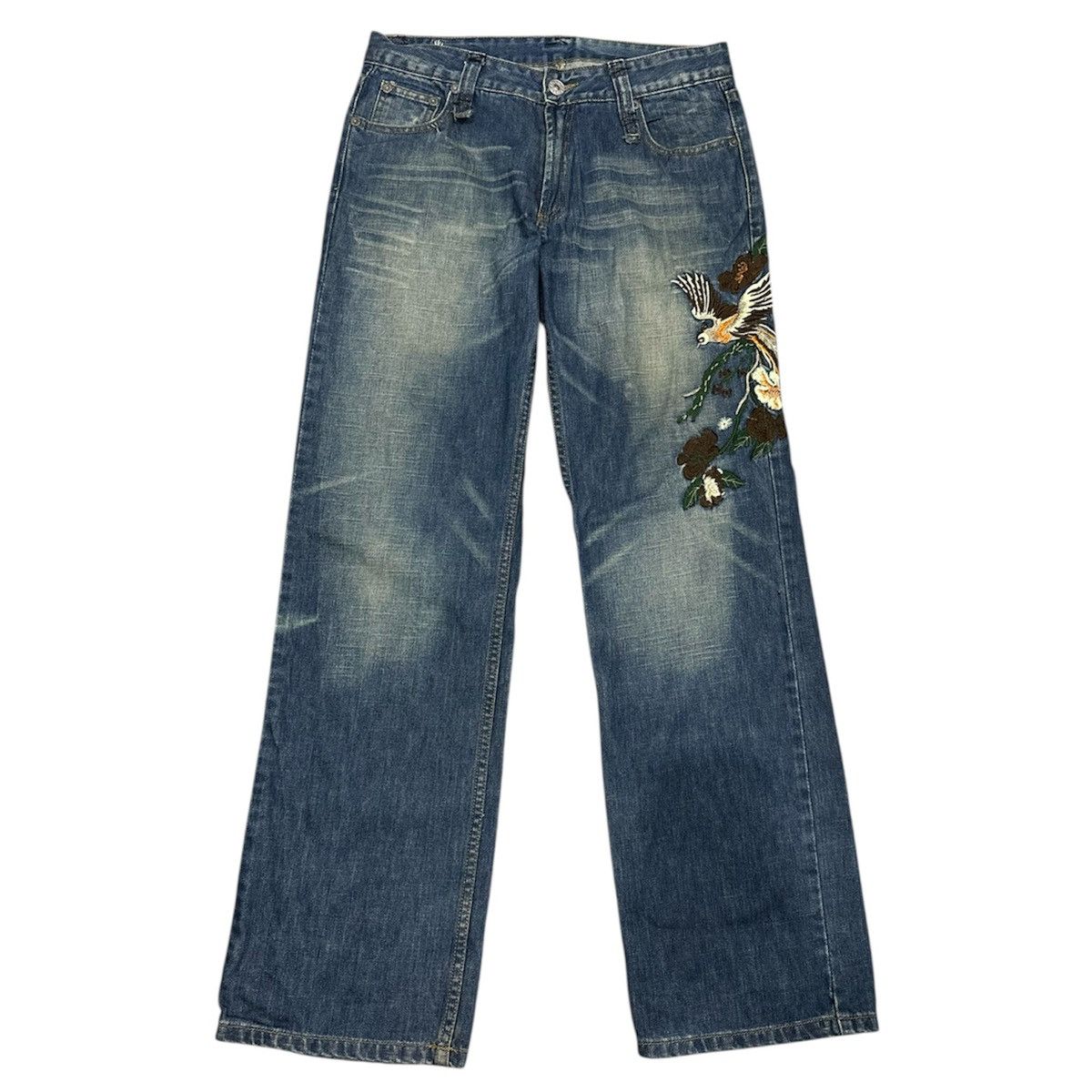 Replay 00s Replay Floral Bird Embroidery Straight Jeans Size 30" / US 8 / IT 44 - 1 Thumbnail