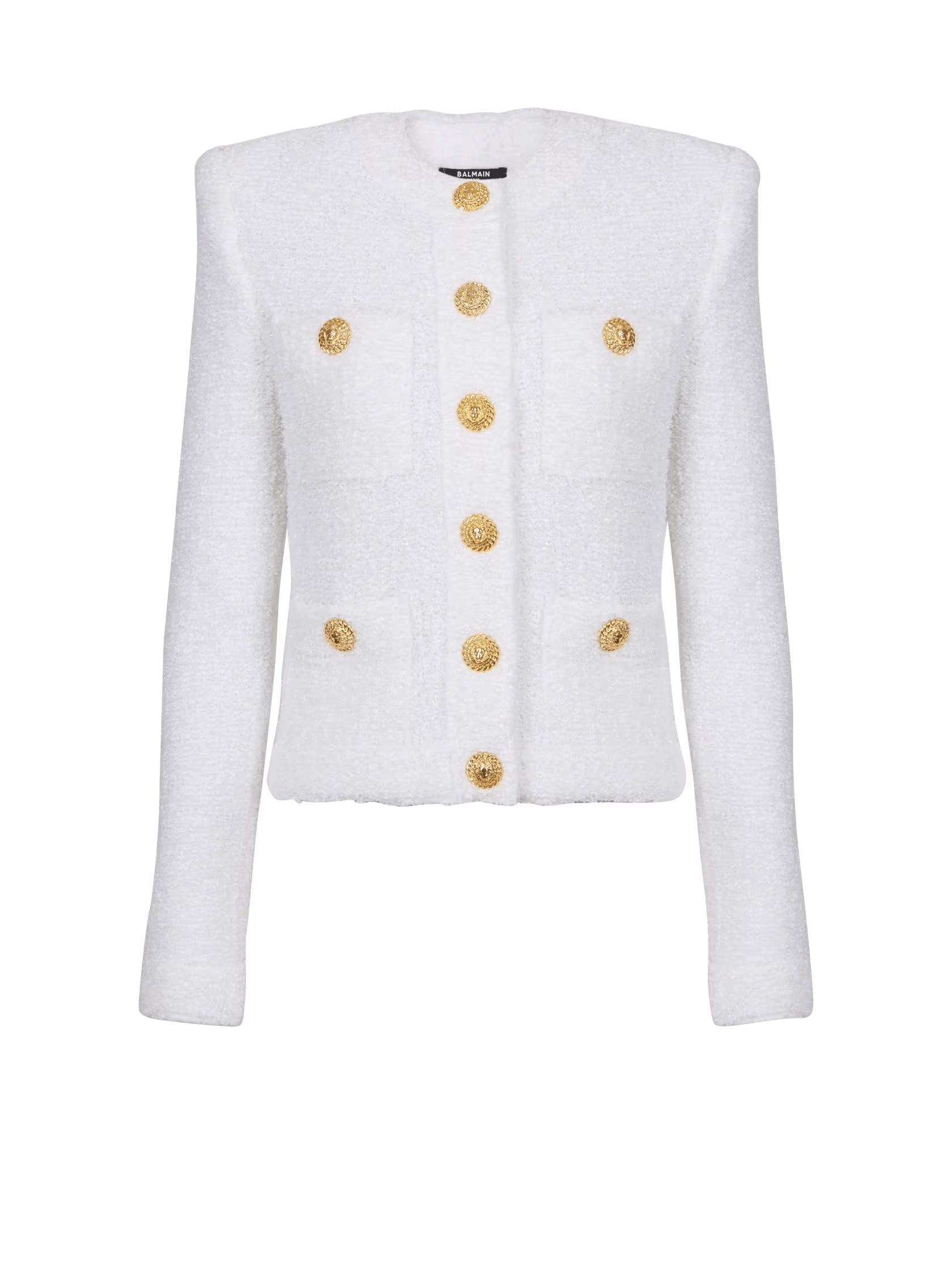 Balmain o1w1db10624 Colarless 4PKTS Tweed Jacket in White Size S / US 4 / IT 40 - 1 Thumbnail