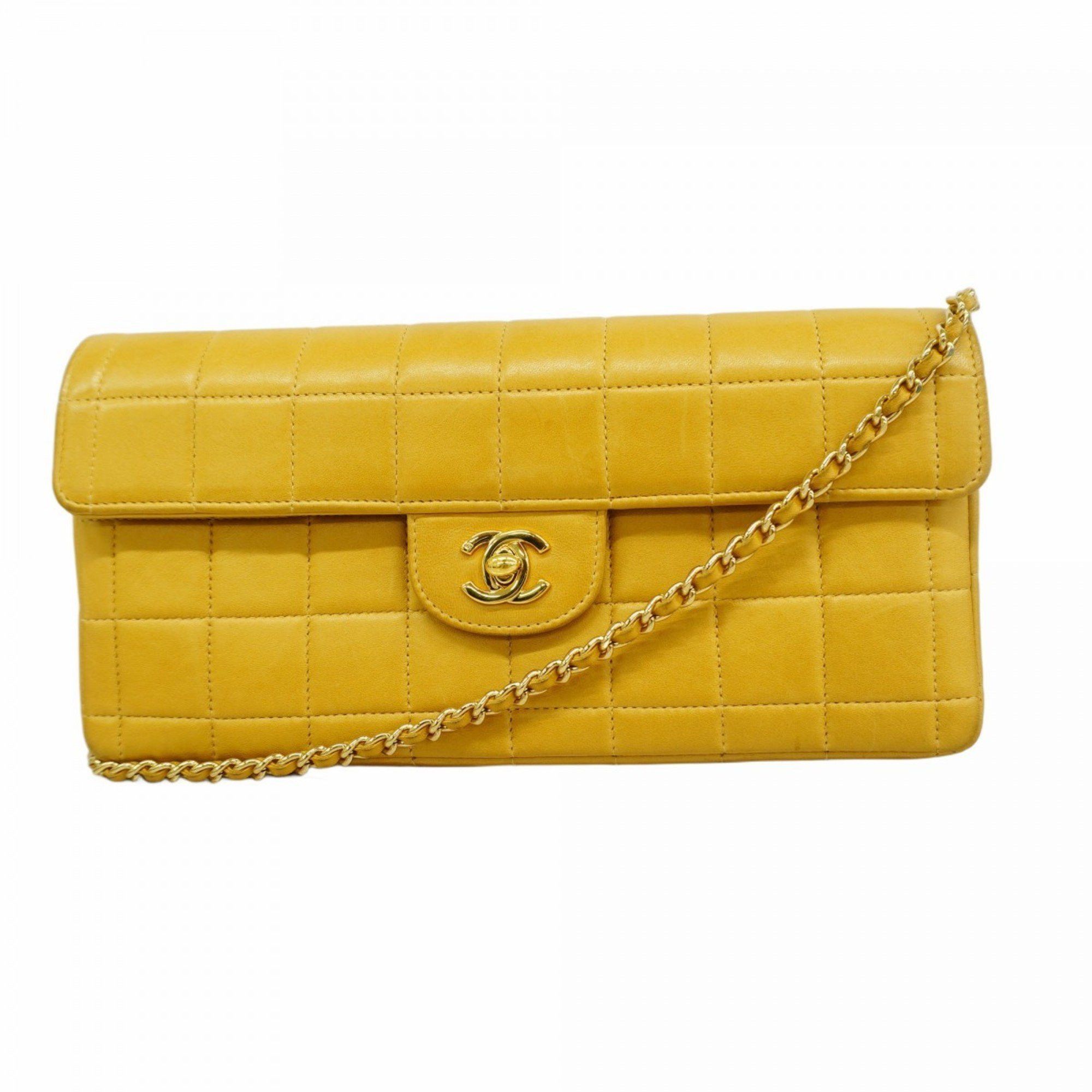Chanel Shoulder Bag Chocolate Bar Chain Lambskin Beige Women's
