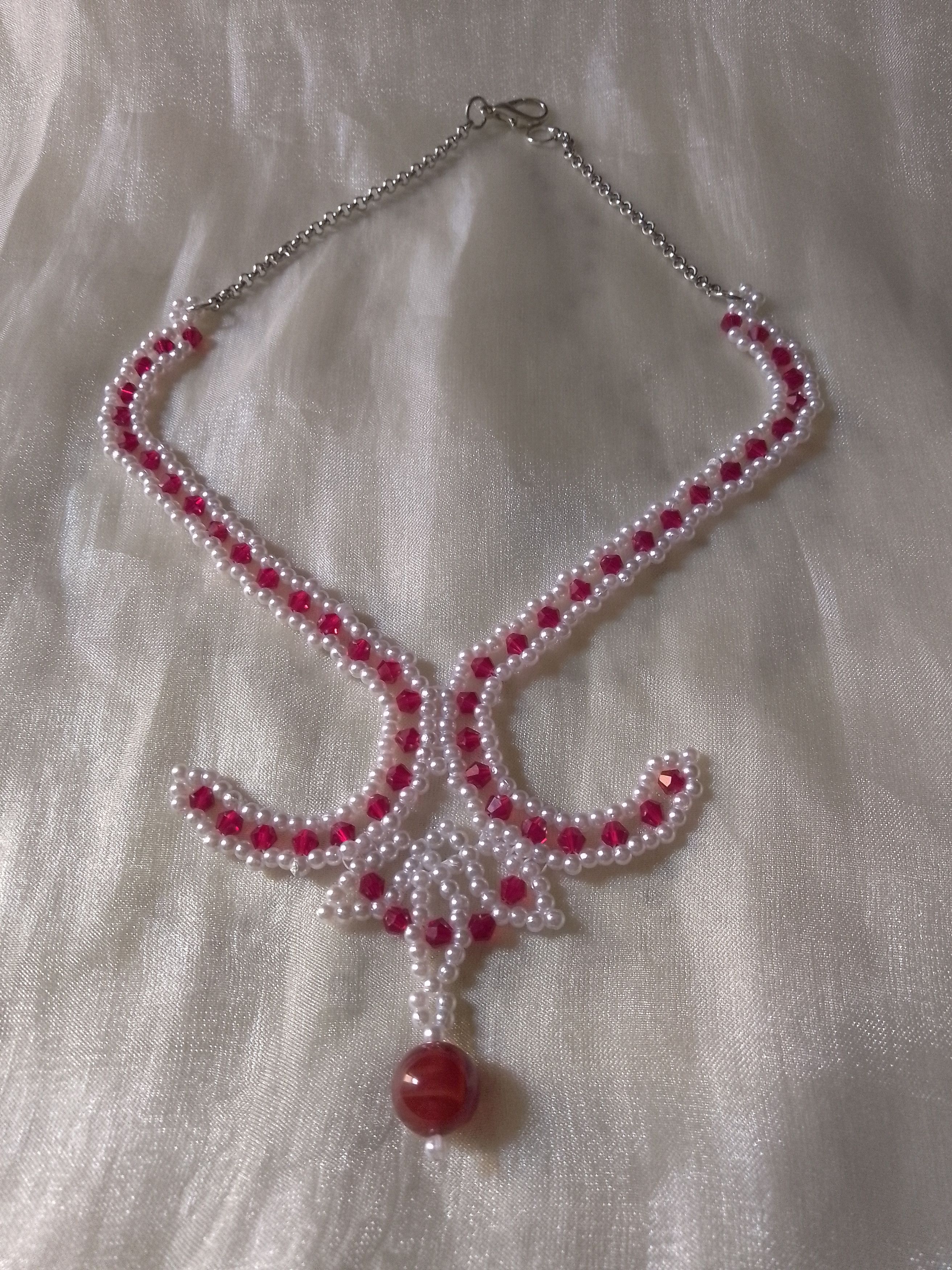 Handmade Necklace choker Red White Red Carnelian gemstone Size ONE SIZE - 1 Thumbnail