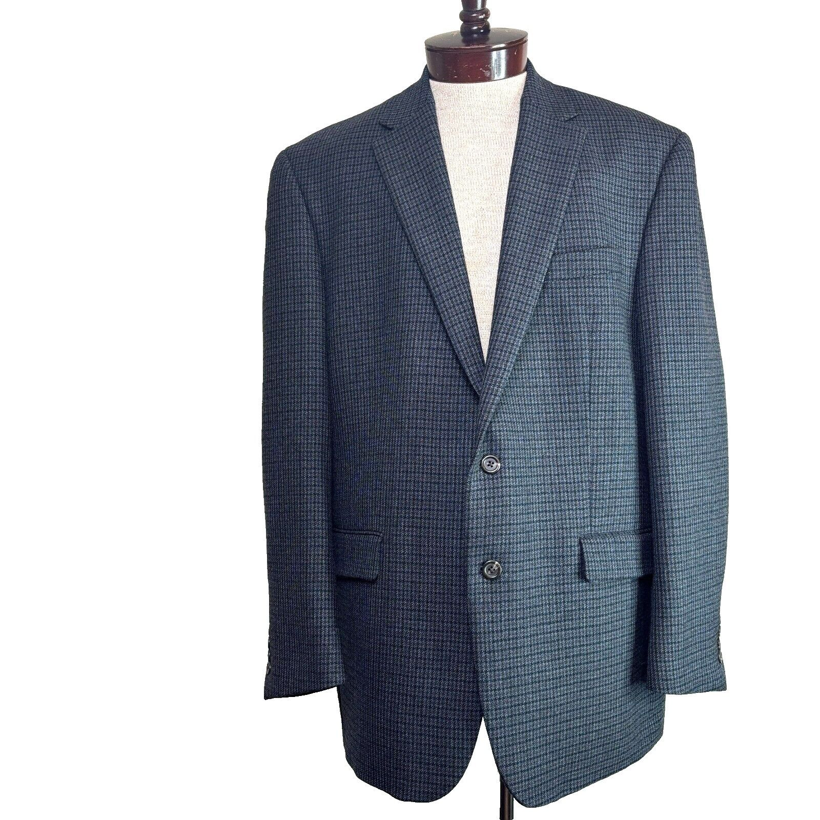 Chaps CHAPS 48L Houndstooth Sport Coat Blazer 100% Lambswool Blue Size 48R - 1 Thumbnail